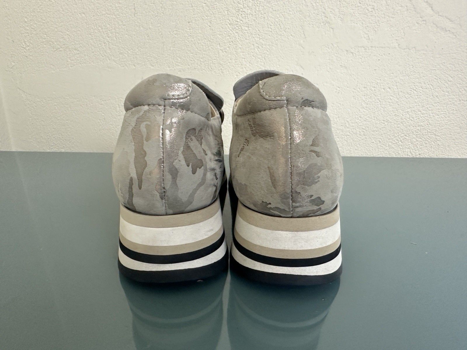 Softwaves Cadie Silver Camo Metallic Tassel Loafer Platform Sneakers Shoes 36.5