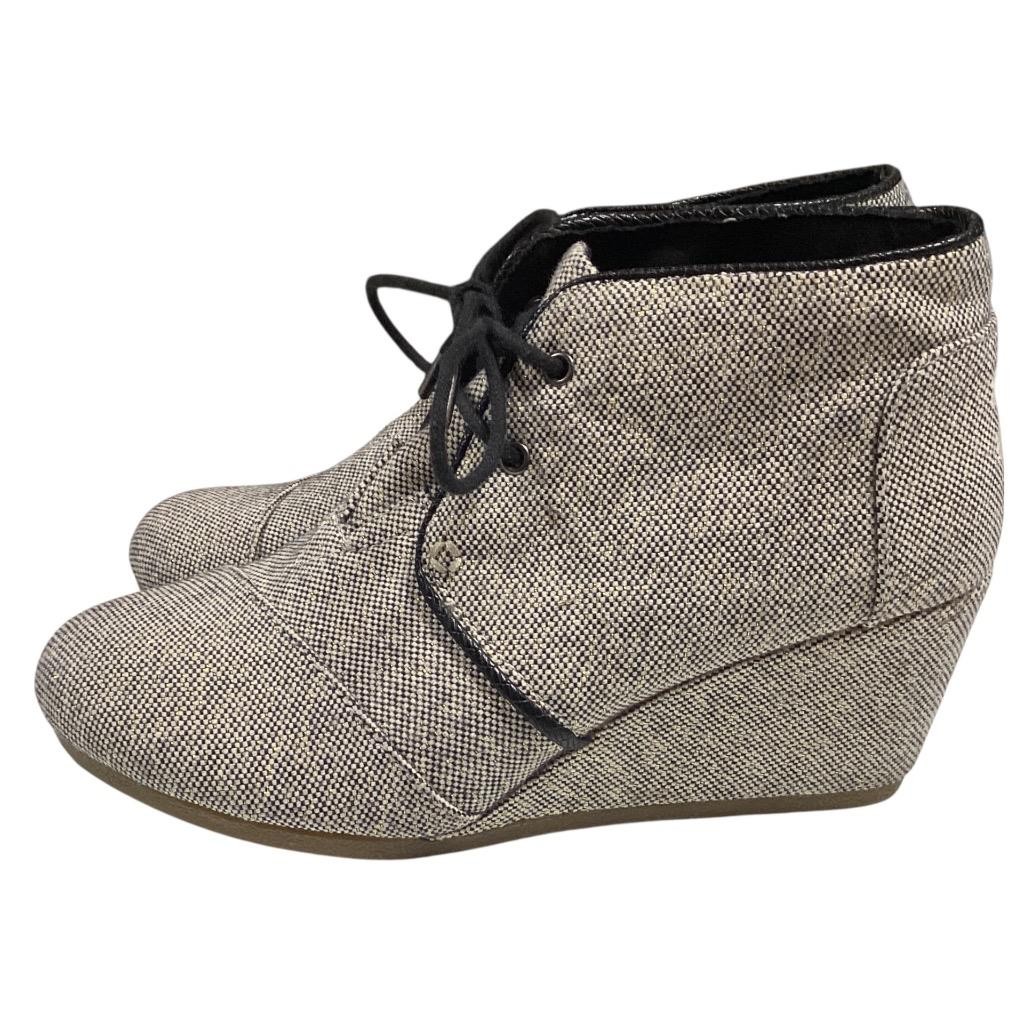 Toms Ankle Boots Womens 8.5 Black Ivory Gold Desert Sparkle Lace Up Wedge Shoes