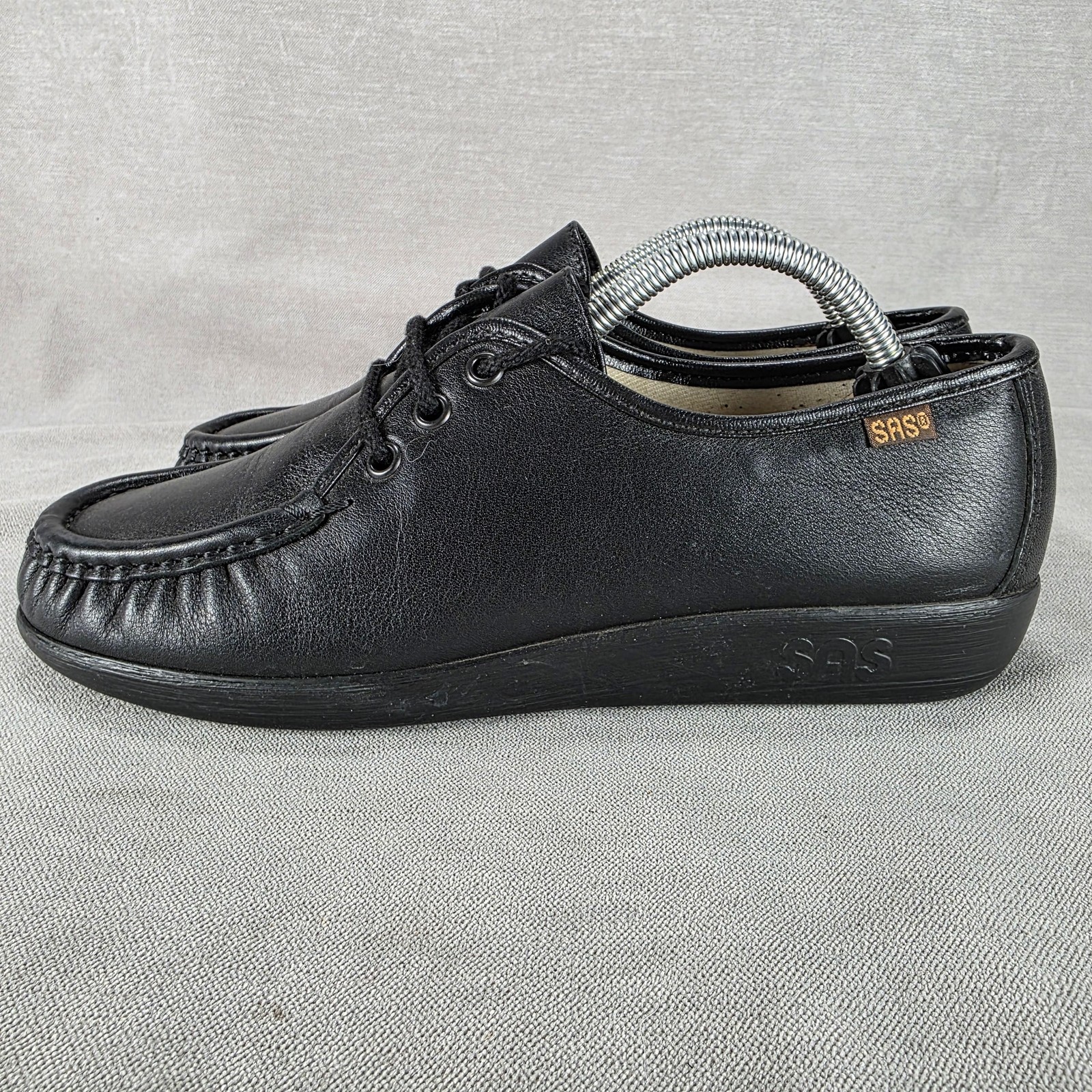SAS Handsewn Moc Toe Shoes Womens Size 7.5 M Black Leather Lace Up Made in USA