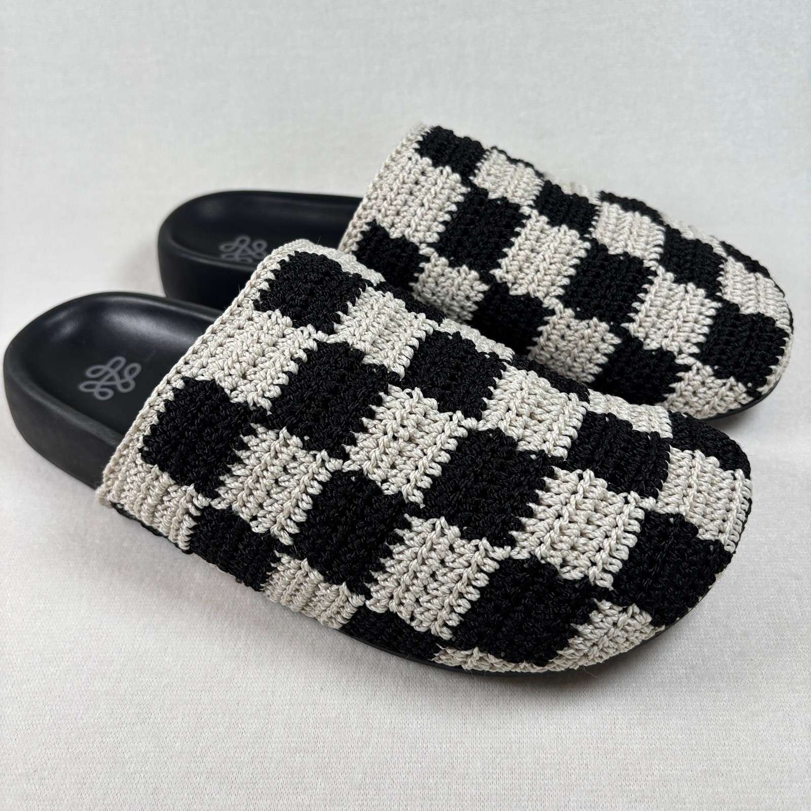 The Sak Black Check Bolinas Clog, Hand Crocheted Recycled Plastic Women’s 8