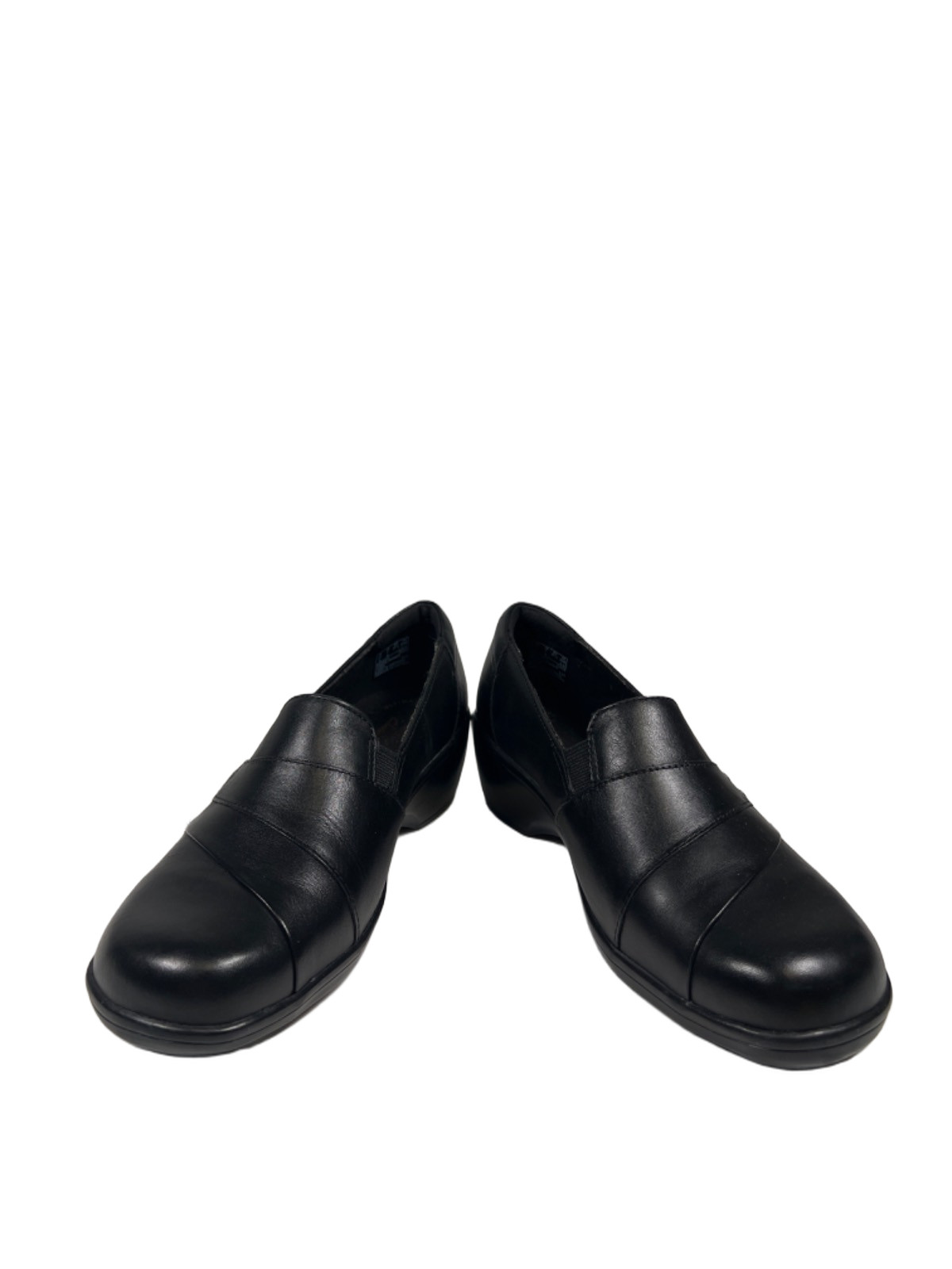 Clarks Collection Women’s Black Leather May Marigold Slide On Shoes – 7