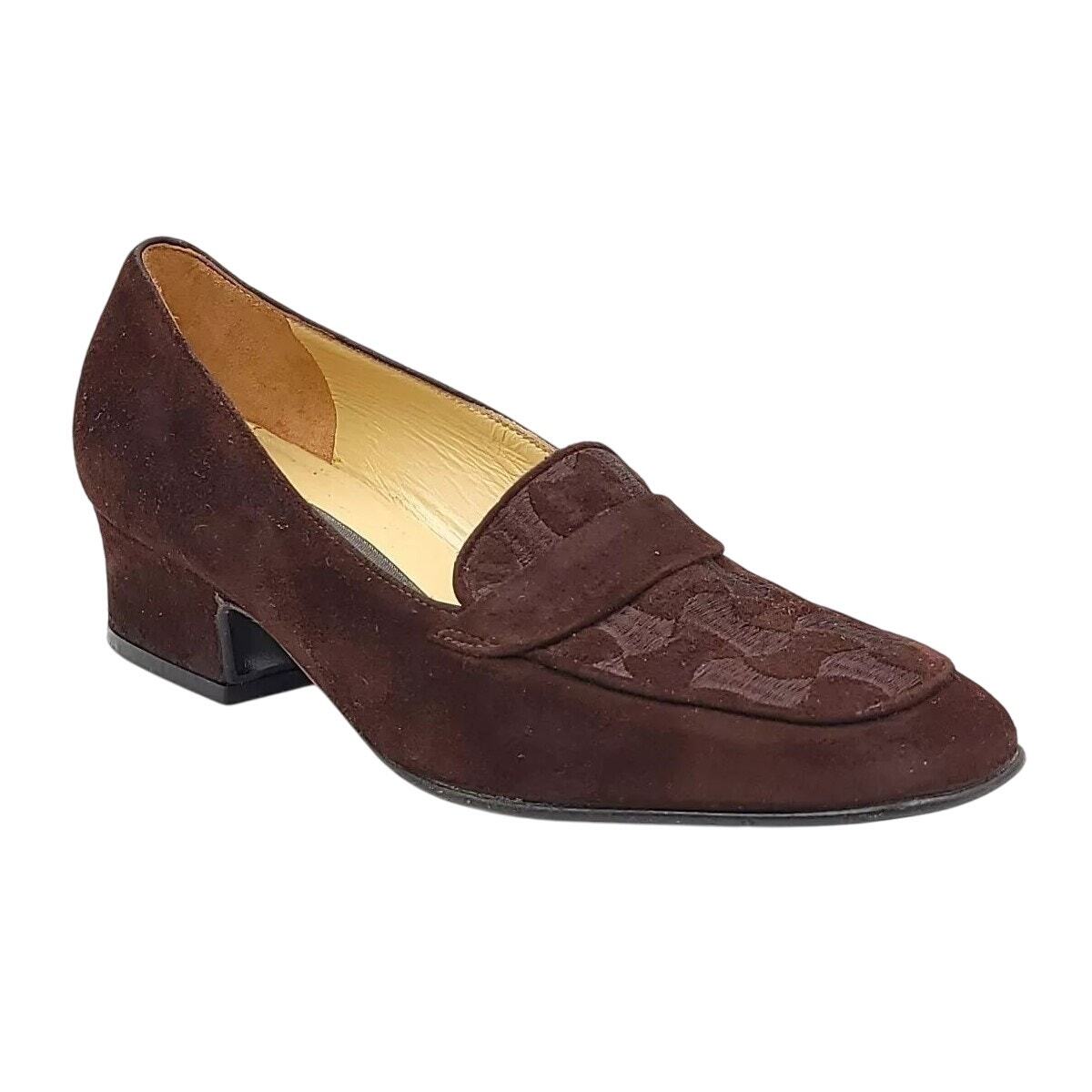 Bally Women Talens-U Block Heel Slip On Penny Loafers Size US 5.5M Brown Suede