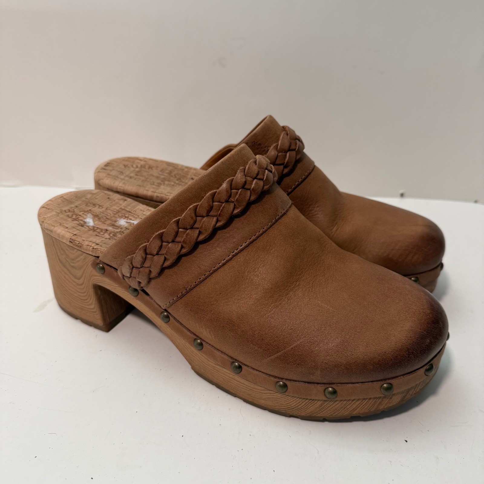 Kork-Ease Womens Tilly Clogs 11 Brown Leather Braided Studded Platform Chunky