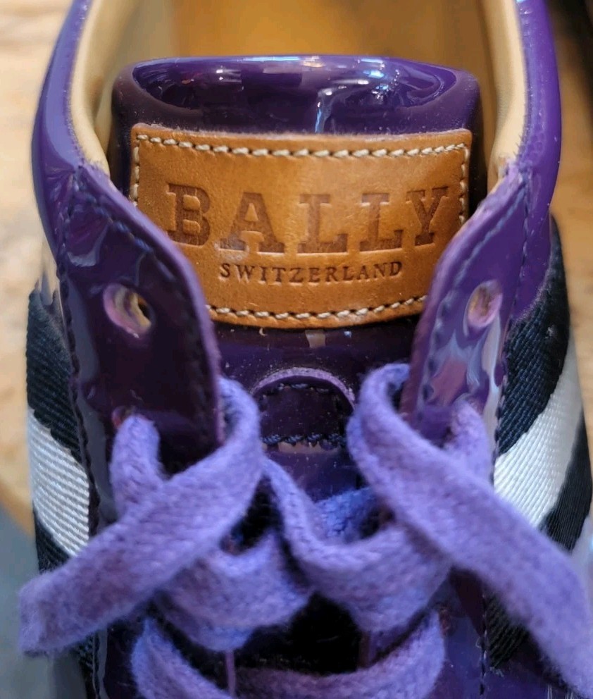 Bally Women’s Purple Shoe 6.5/37 Francisca Frenz Patent Leather Stripe Italy