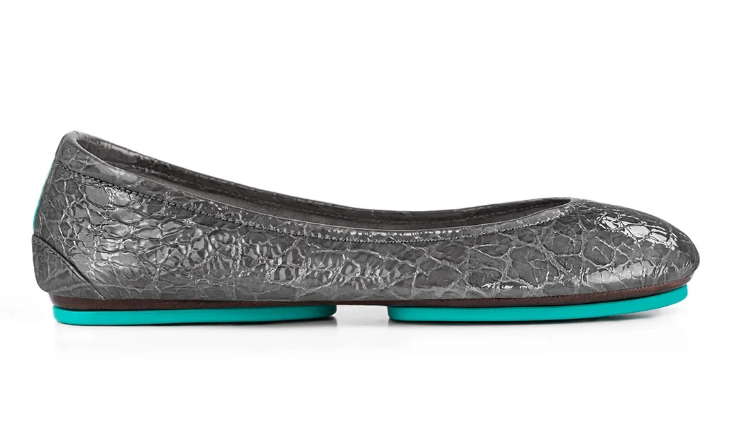 Tieks Ballet Flat Shoes Womens 7 Slate Grey Croc Patent Leather with heel bag