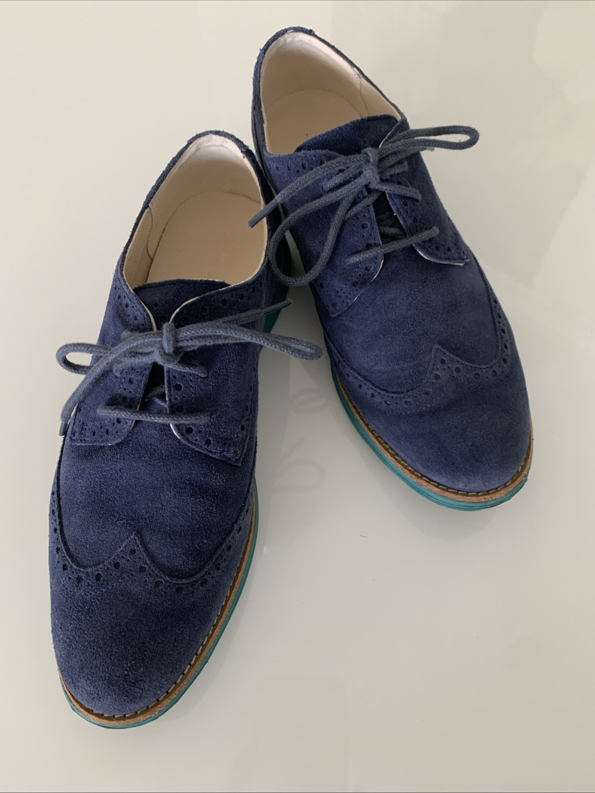 Cole Haan Womens Lunargrand Oxfords Size 8B Blue Suede Wingtip Shoes w/box