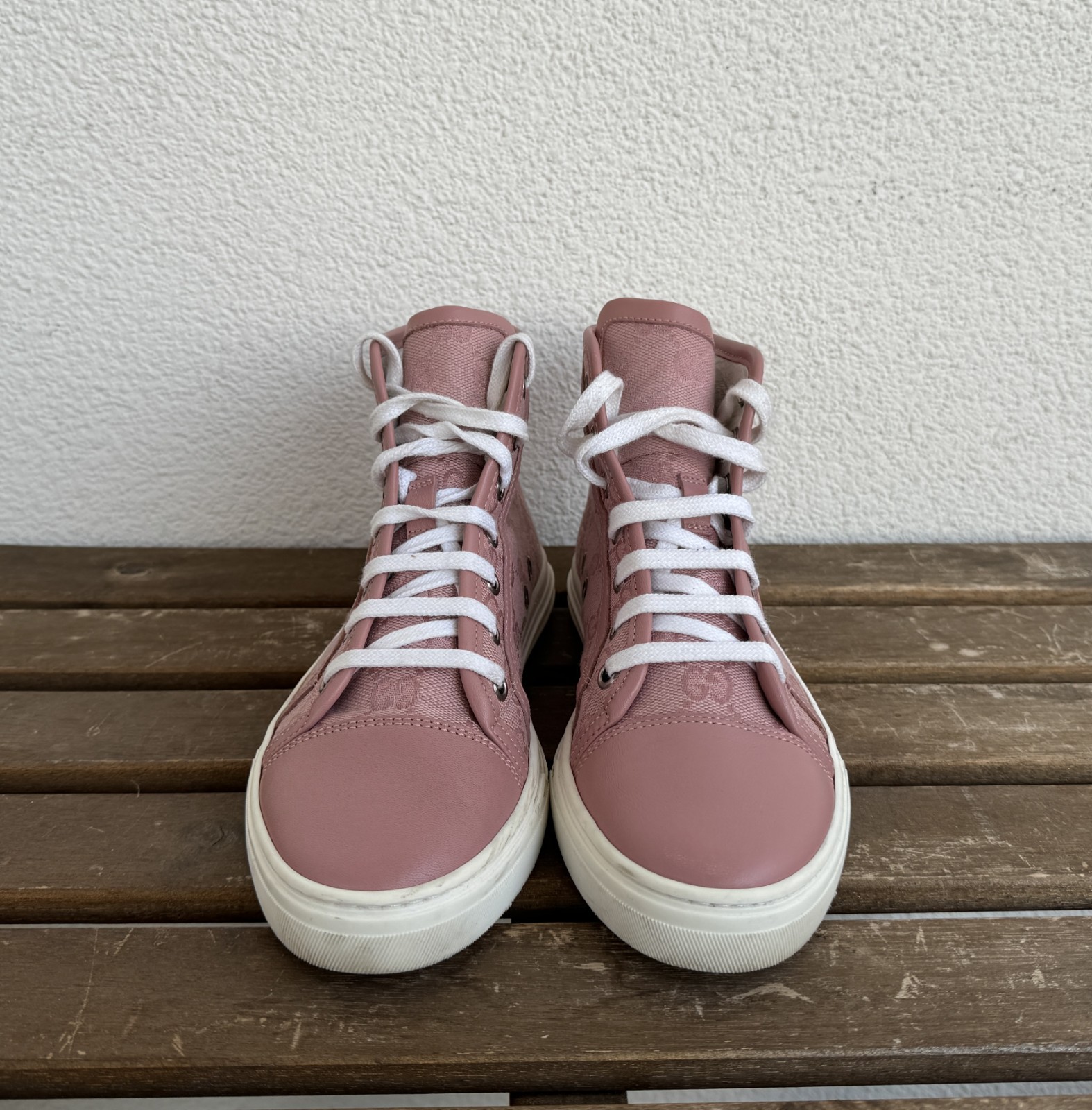 Women’s Gucci GG Monogram High Top Sneakers Shoes 426186 Pink Size 35 US 5