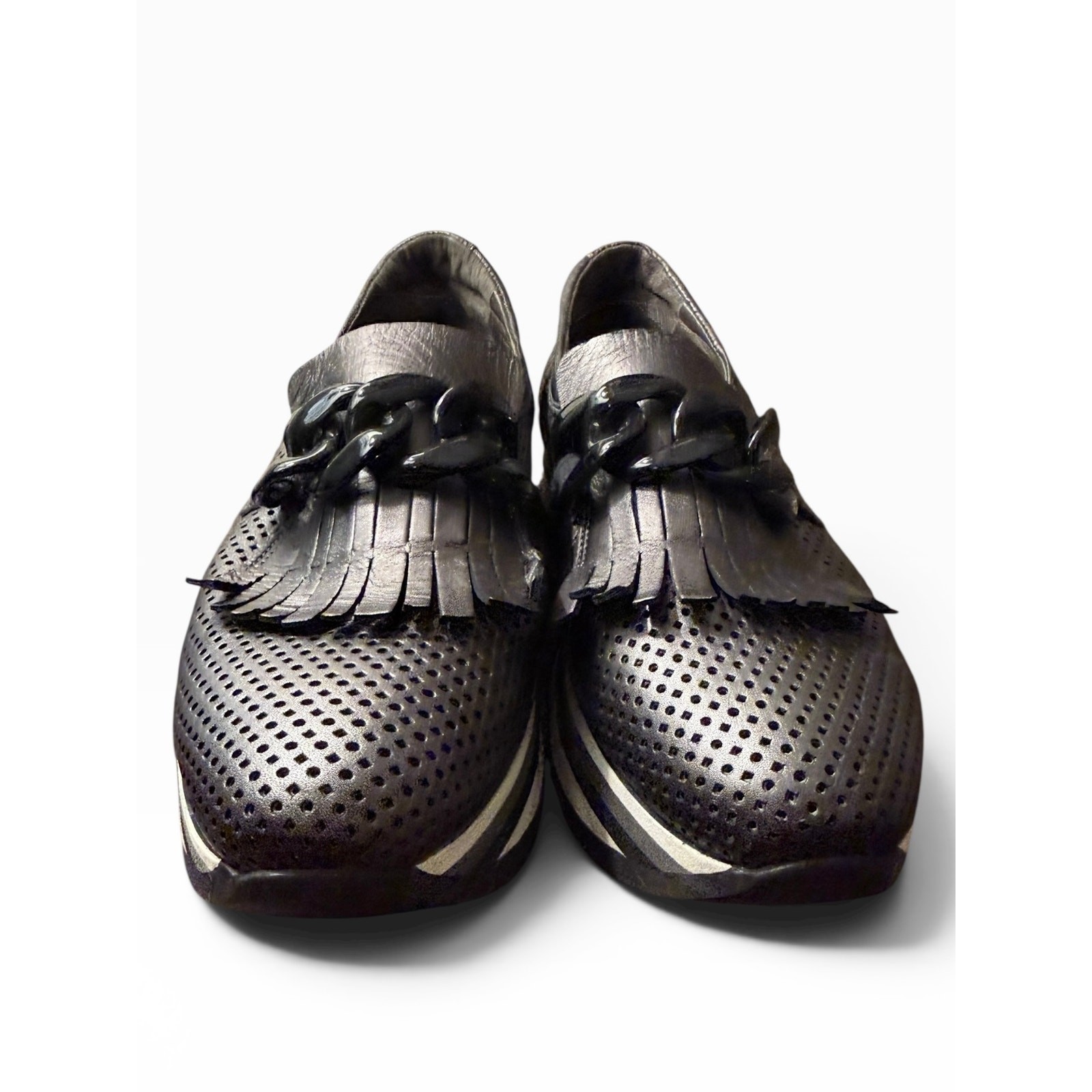 Softwaves Platform Loafers Fringe Chain Perforated Leather Comfort Shoes EU39
