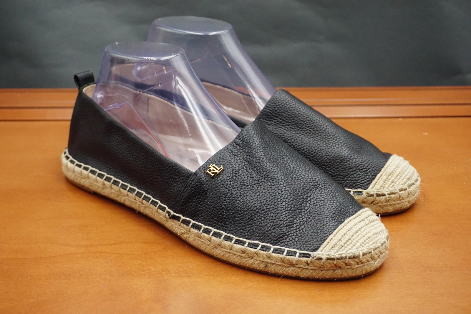 Lauren Ralph Lauren Cameryn Espadrille Shoes Womens 11 US Black Leather Slip On