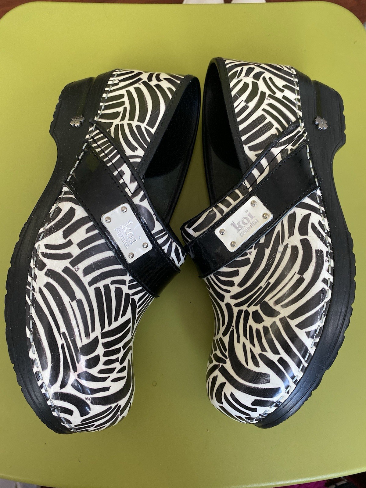Sanita Koi Women’s Patent Leather Animal Print Clogs Slip-On Wedge EU 41