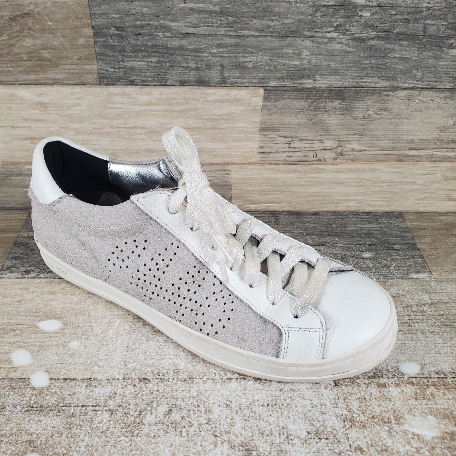 P448 John Womens Shoes Sz 8.5 – 9 M White Perforated Suede Round Toe Sneakers