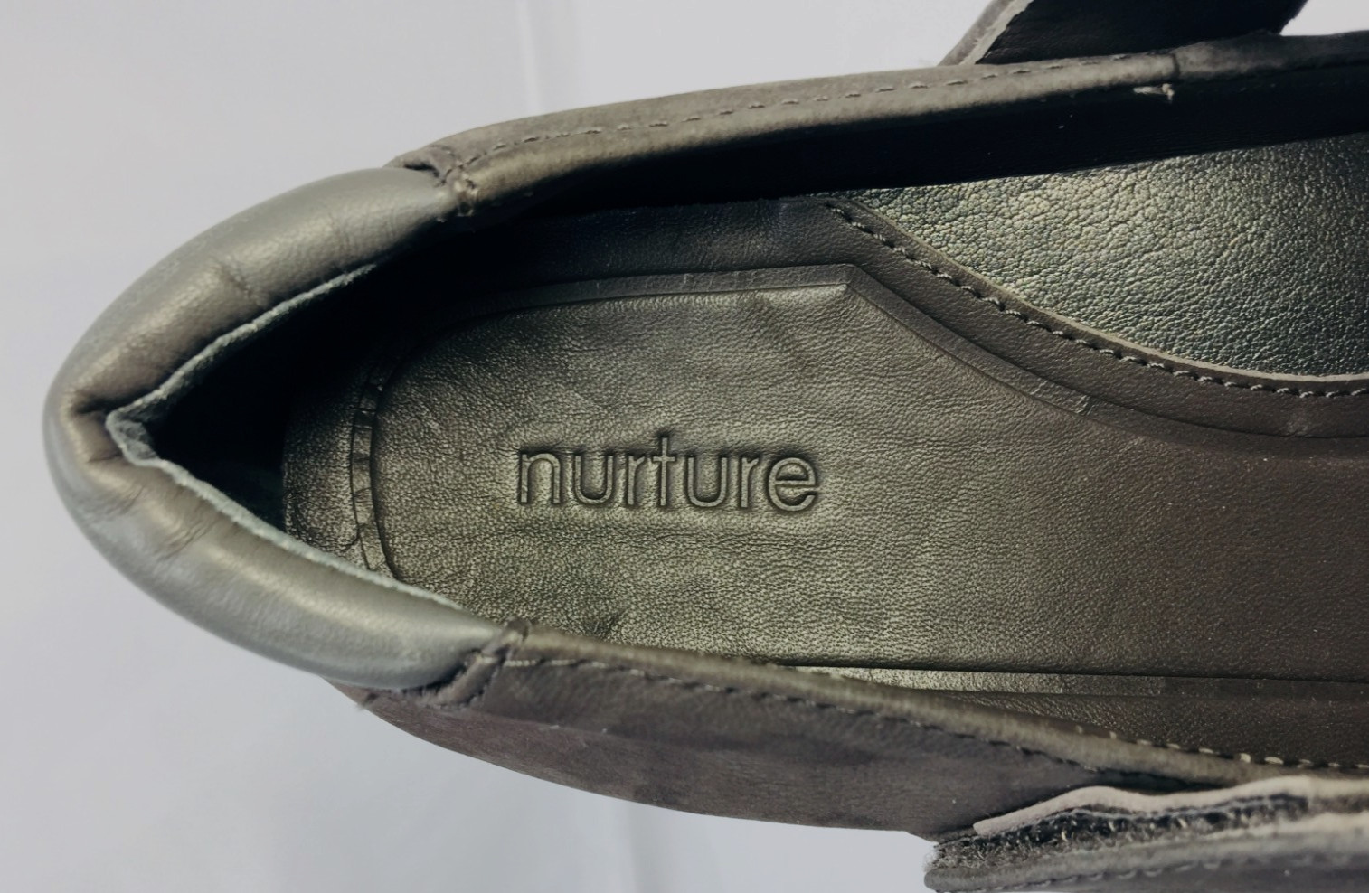 NEW Nurture Mary Janes Womens Shoes Sz 8M Gray Suede Wedge Heel Hook/Loop Strap