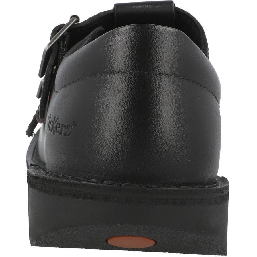 Kickers Kick T Double Black School Shoes Leather T-Bar Buckle Grip Kids