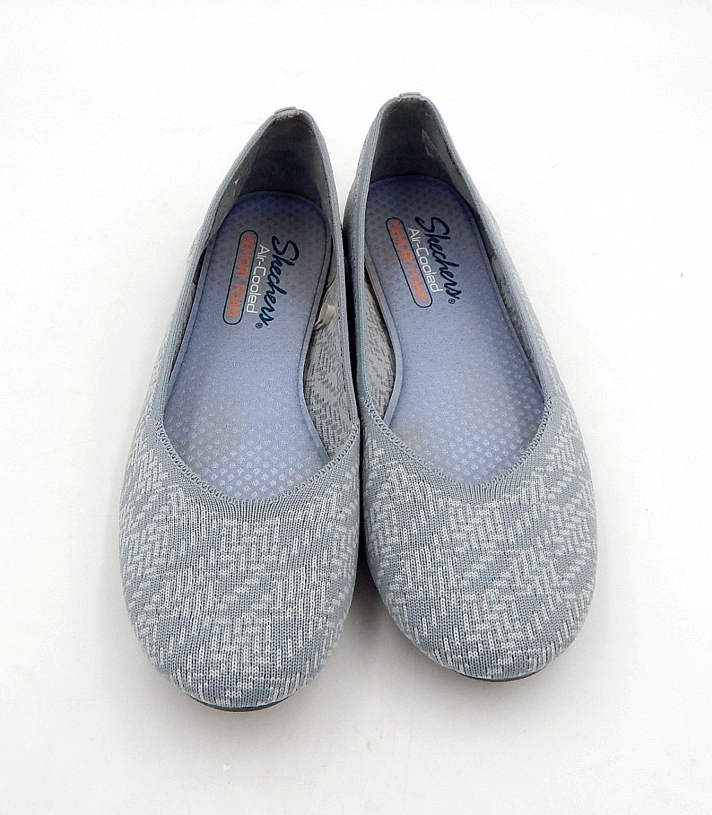 SKECHERS Air Cooled Memory Foam LT Gray Flat Slip On Shoes Mesh Women 10 Stretch