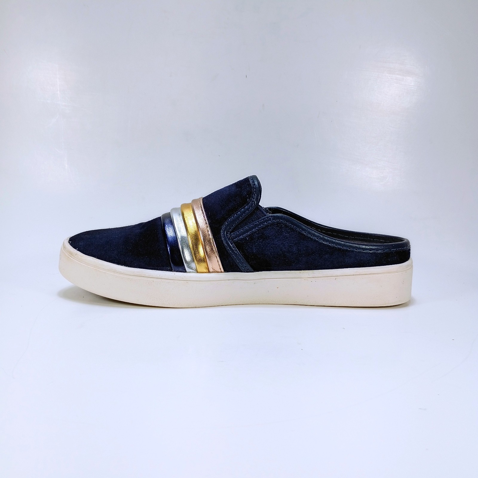 Spenco St Barts Womens 7 Navy Blue Suede Slip On Orthopedic Mules Shoes