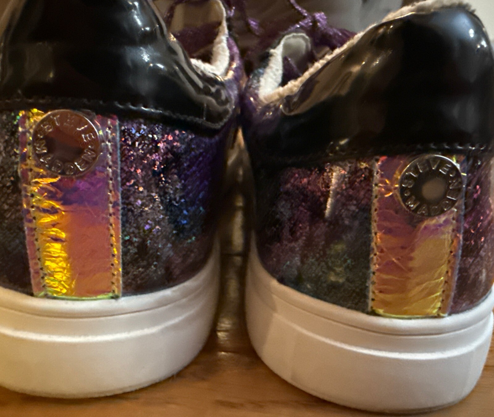 Steve Madden Black Purple Sparkly Casual Tennis Shoes Womens Girls School 5