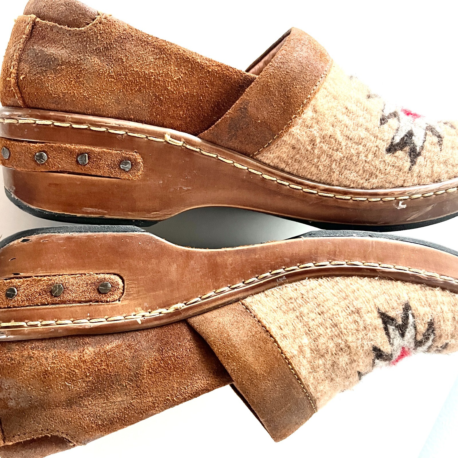 Born Leather Wool Clogs Size 7 EU 38 Made in Mexico Aztec Southwest Mules Slides