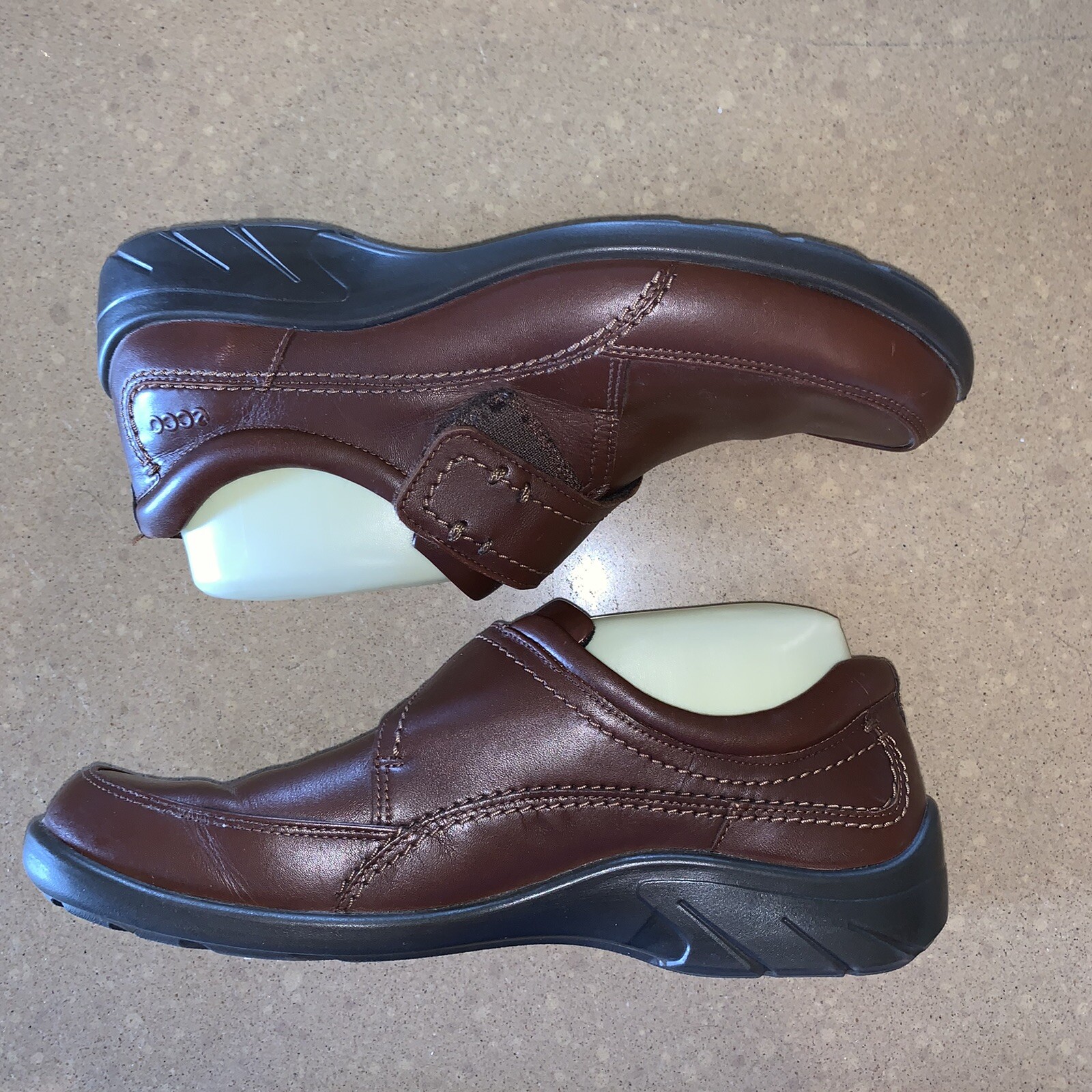 Ecco Shoes Sz 40 Hook Loop Adjustable Strap Brown Leather Monk Women 9 / 9.5