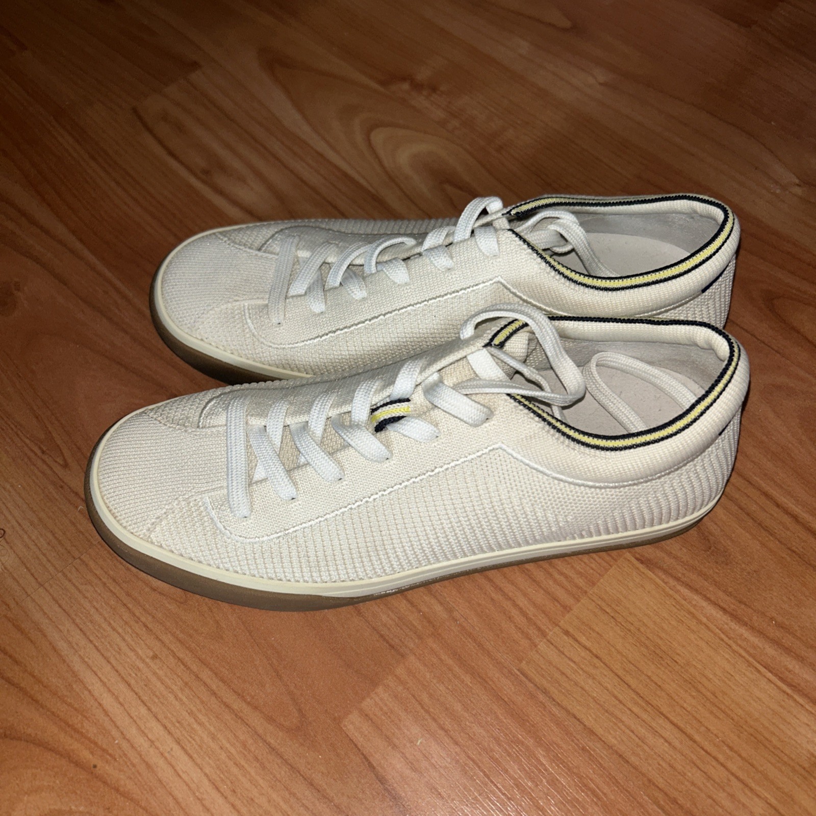 Rothy’s The Lace Up Sneaker Womens 7 Blonde Ivory Knit Comfort Low Top Shoes