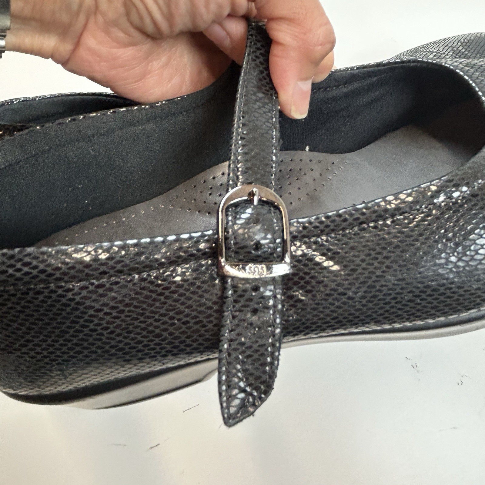 SAS Maria Mary Jane Black Snake Whimsigoth Academia Leather Comfort Sz 9.5 W