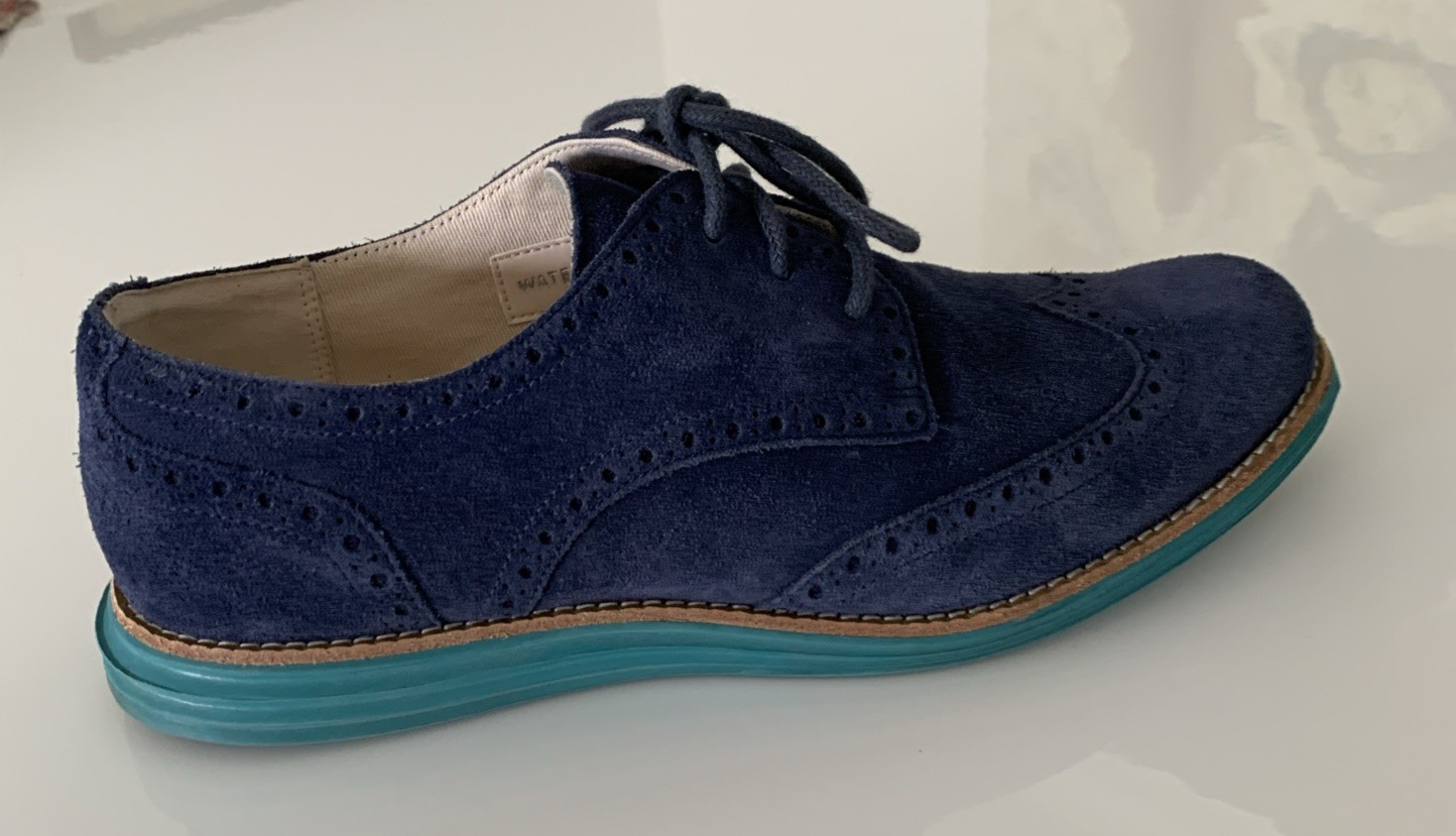 Cole Haan Womens Lunargrand Oxfords Size 8B Blue Suede Wingtip Shoes w/box