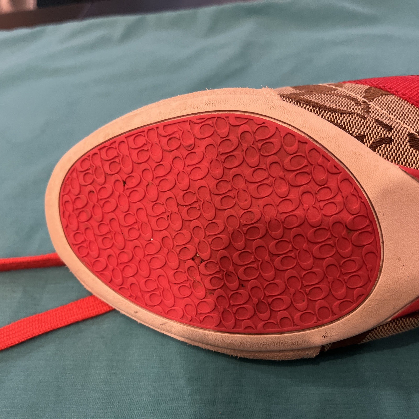 Coach Signature Logo BAYLEE Sneakers Size 9 Suede Leather Canvas Good Cond.