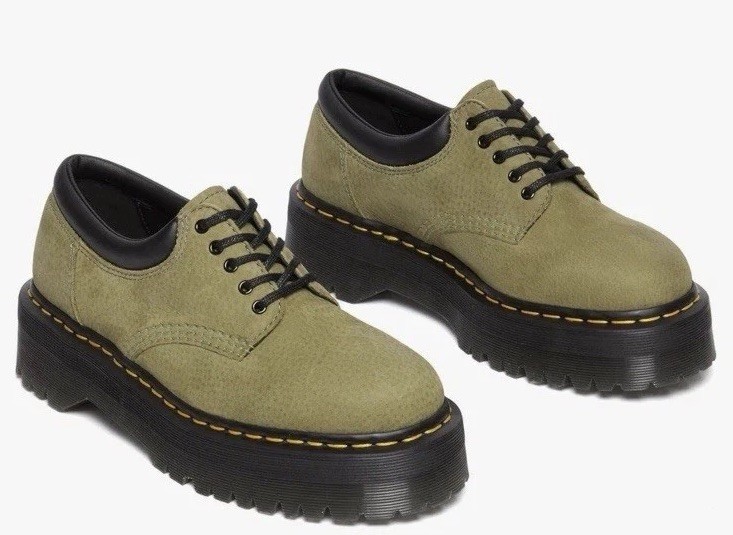 Dr. Martens Quad 8053 lace up nubuck upper platform shoes olive NWOB Size 5