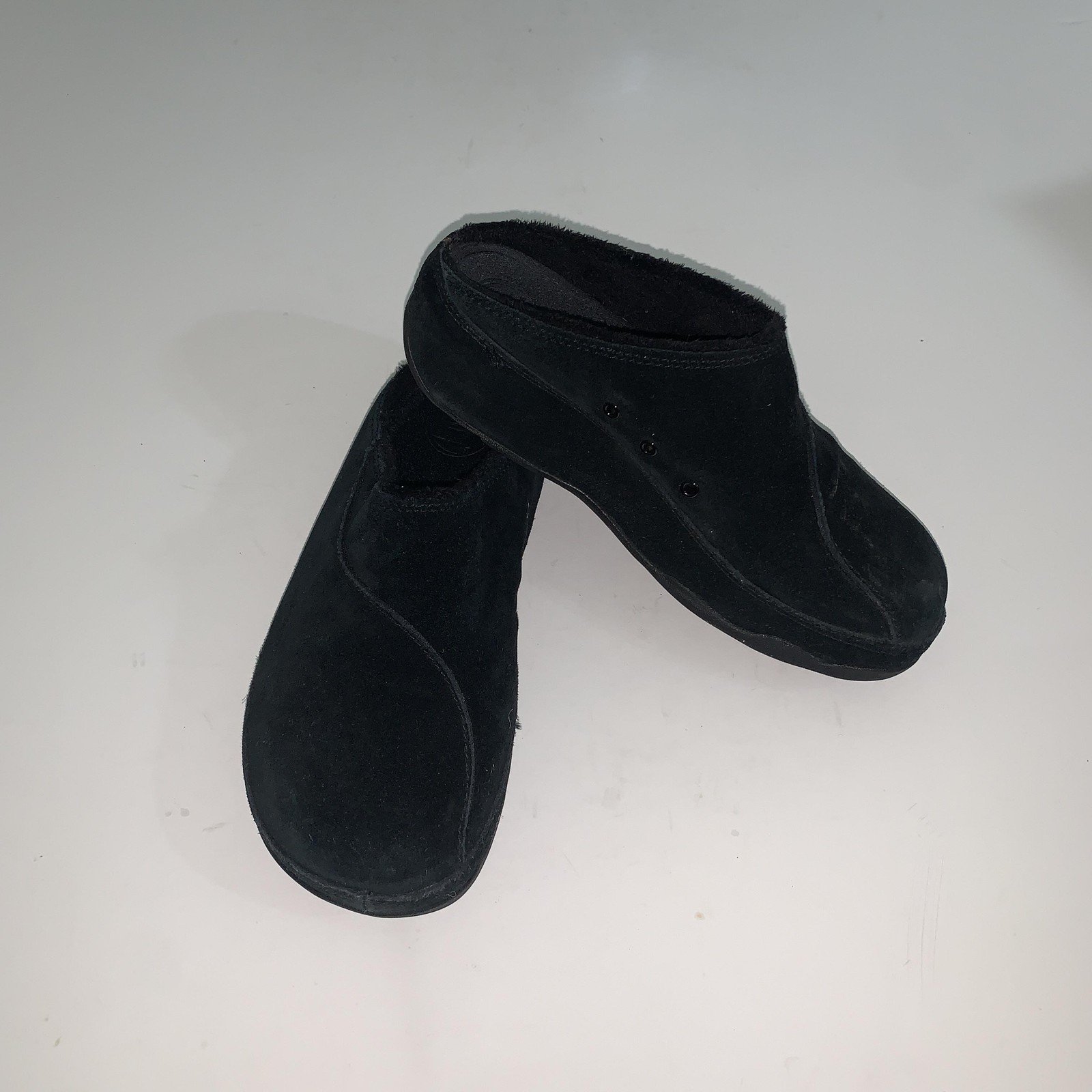 FitFlop Mule Slides Womens Size 7 Black Suede Fleece Lined Comfort Shoes