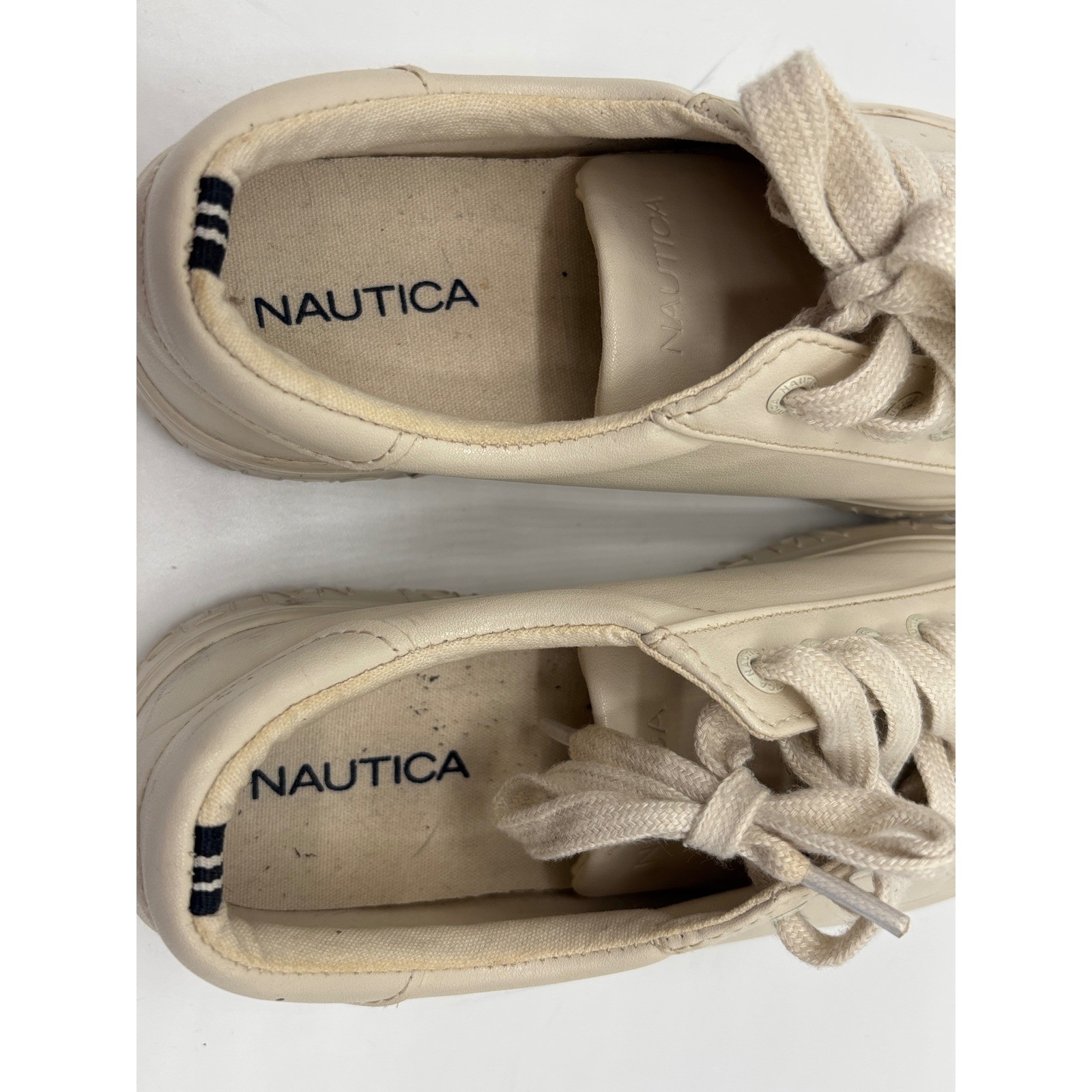Nautica Women’s White Platform Sneakers Casual Shoes Low Top Faux Leather