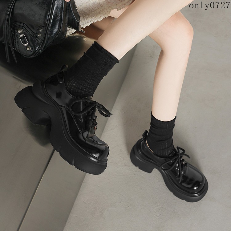 Women’s Platform Mid Heel Dorky Leather Creeper Lace Up Comfort Thick Sole Shoes