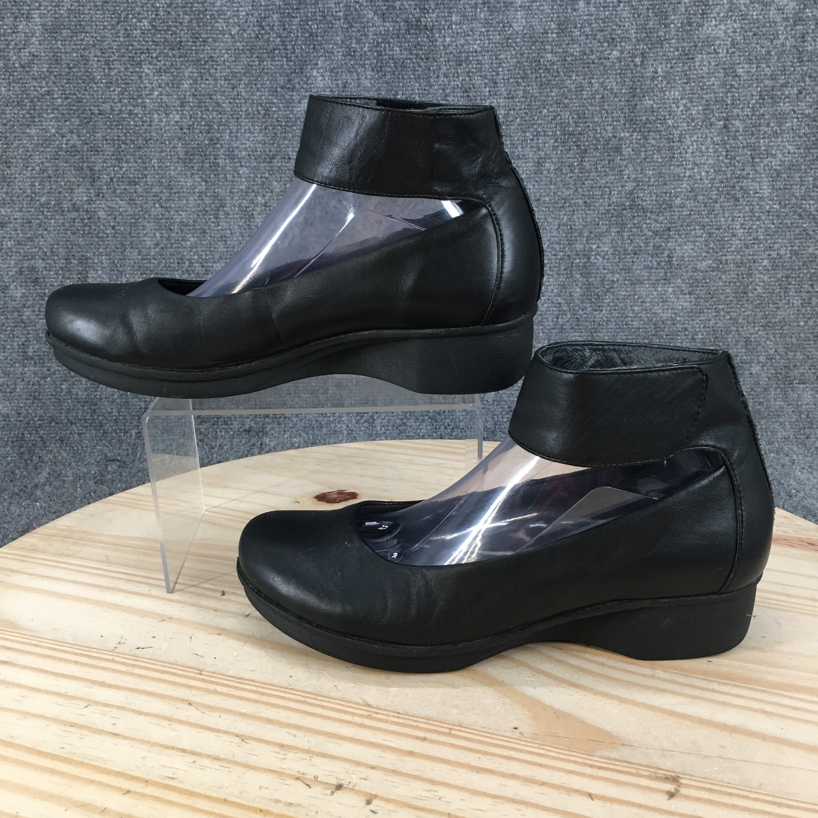 Dansko Lulu Shoes Womens 41 Ankle Strap Casual Comfort Wedge Heels Leather Black