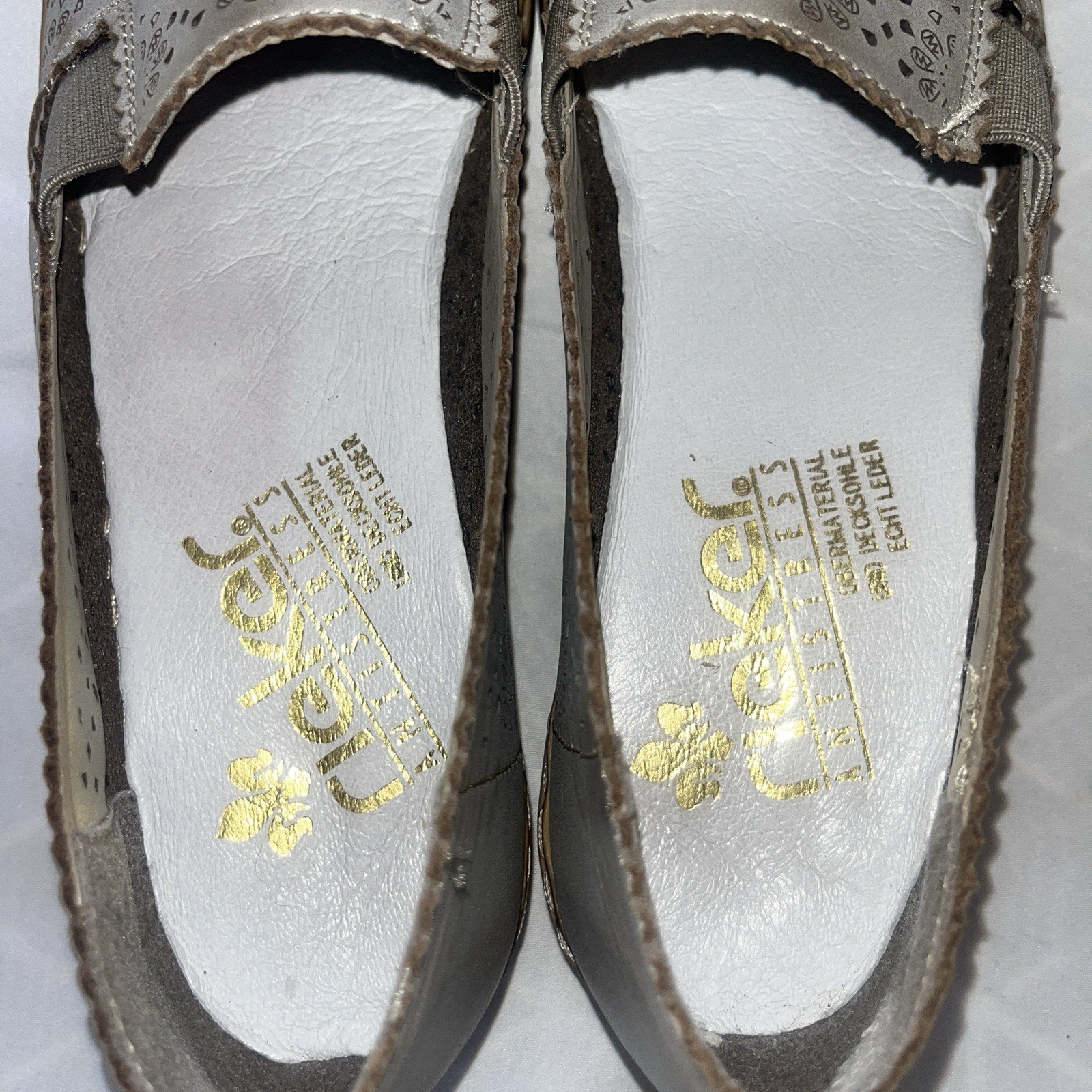 Rieker women’s Doris Loafers Shoes Gray Leather Perforated Slip-ons Size 40 9.5