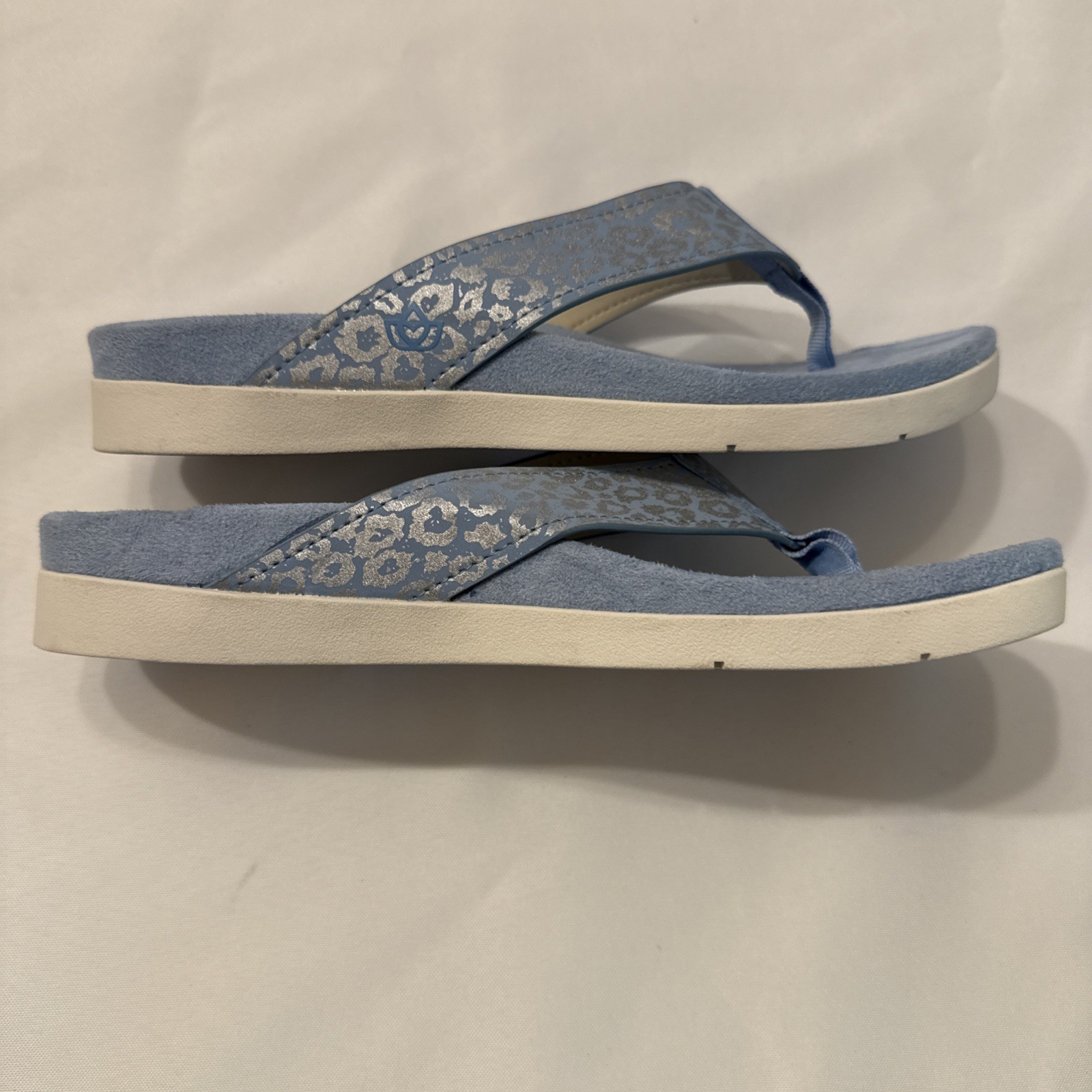SPENCO ORTHOTIC THONG SANDAL, CHEETAH, BLUE GRAY, SIZE 7