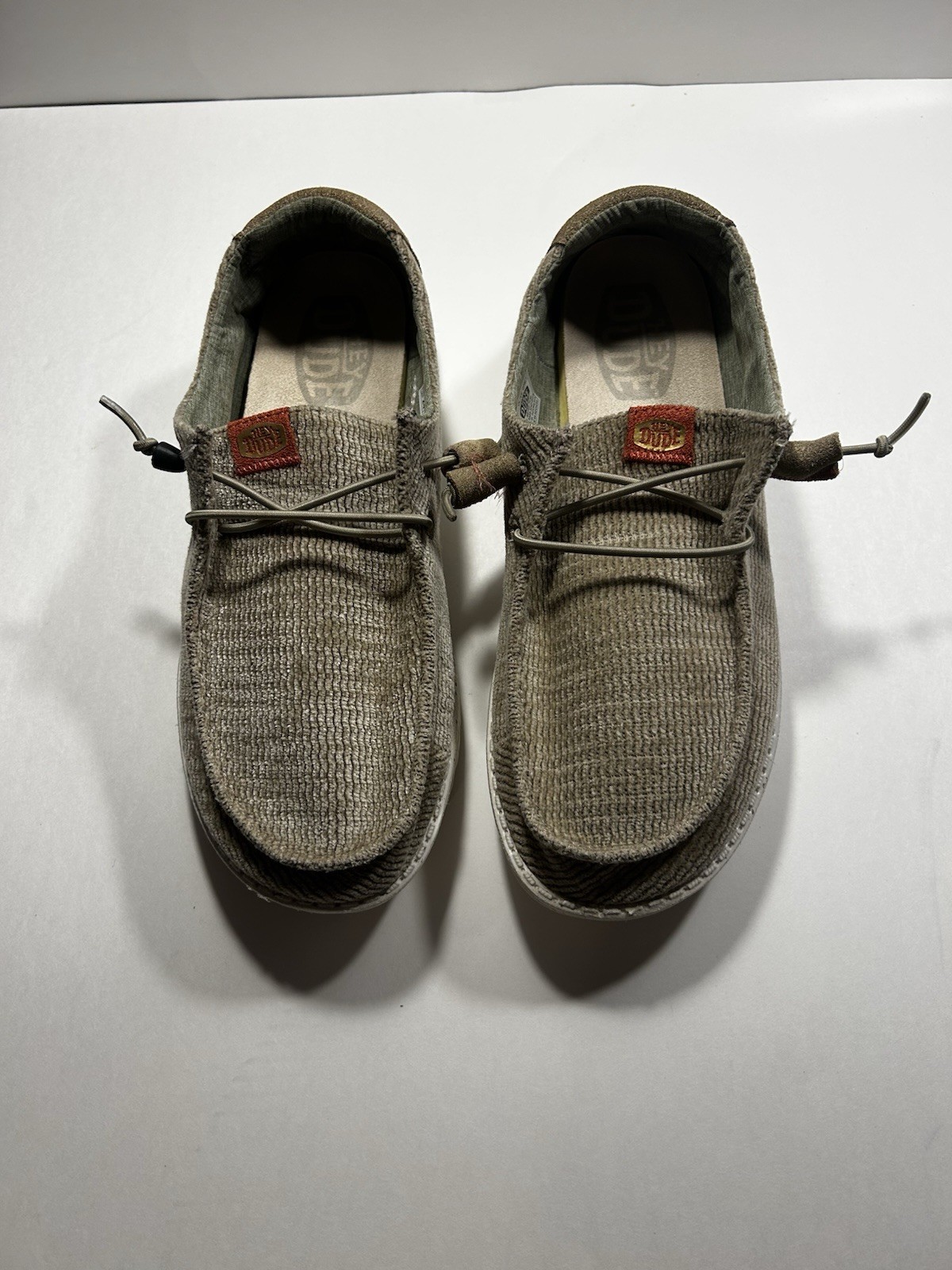 Hey Dude Wendy Wave Corduroy Olive Grey Shoes Womens Size 8 Slip On Loafers