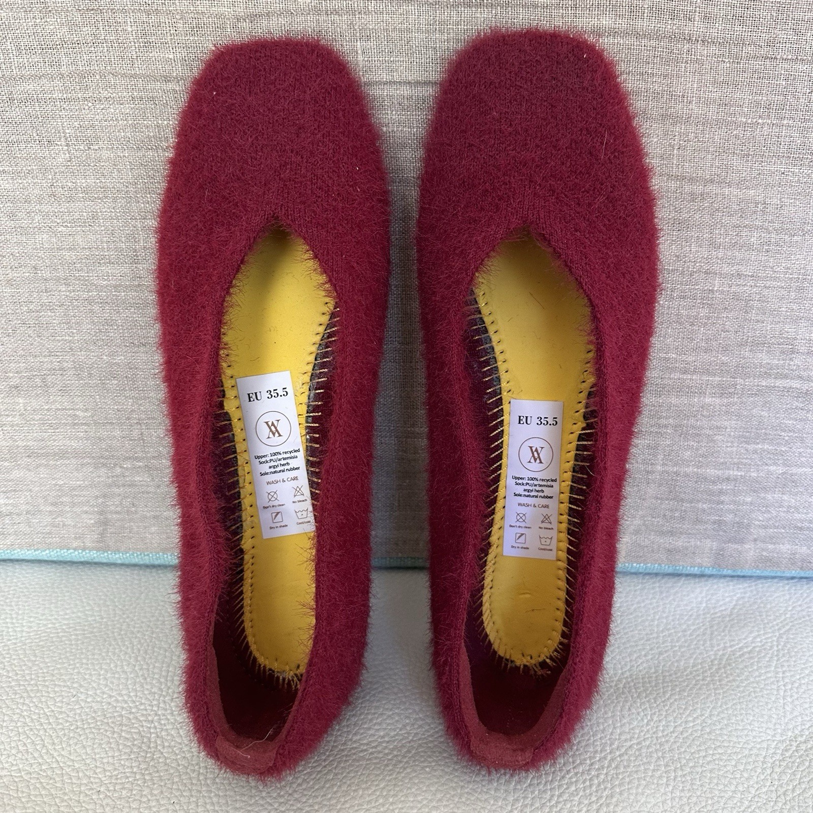 Vivaia Square Toe Recycled Mink K Faux Fur Flats Margot 2.0 Maroon 35.5 US 5.5