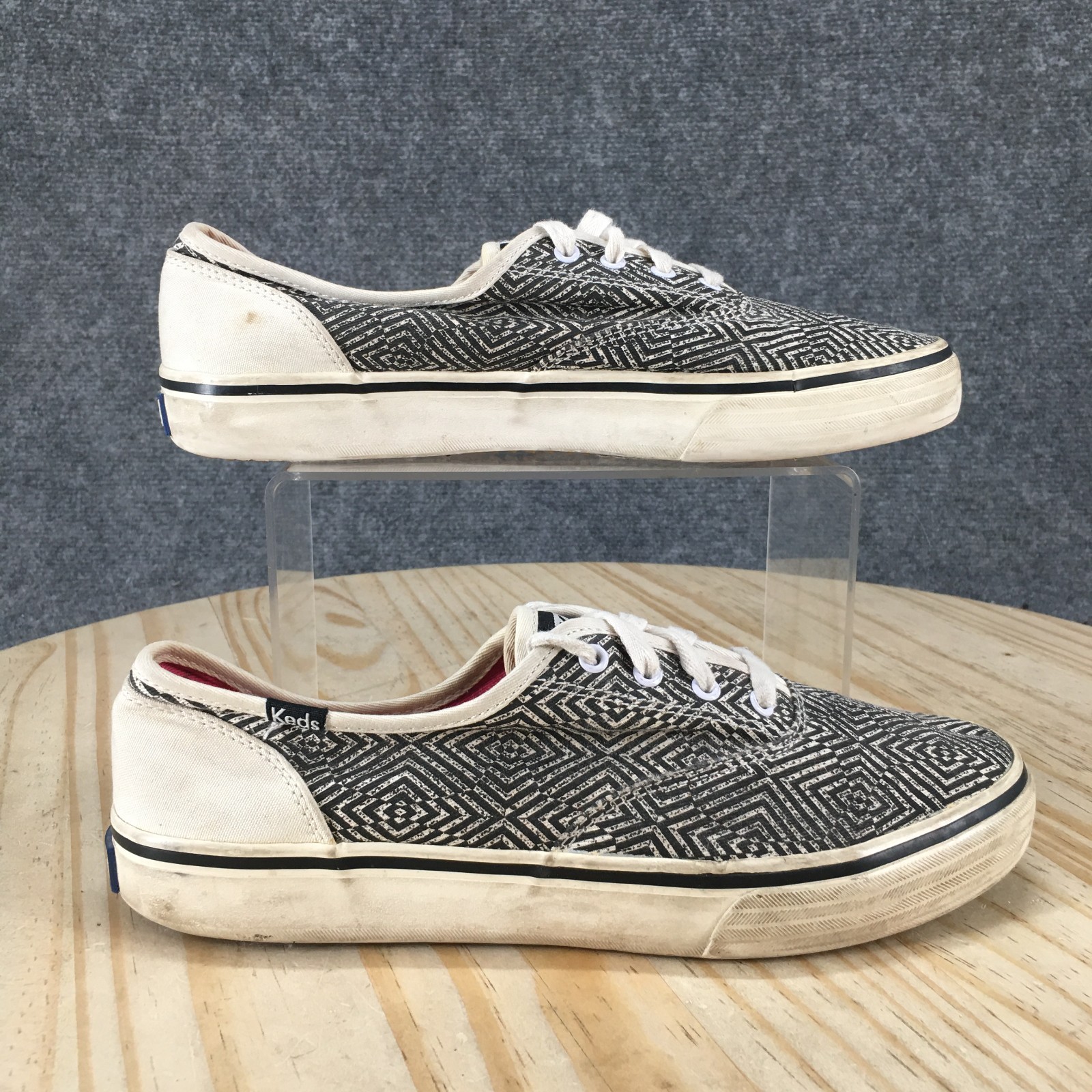 Keds Shoes Womens 8 Geometric Print Casual Sneakers Black Canvas Low WF48285