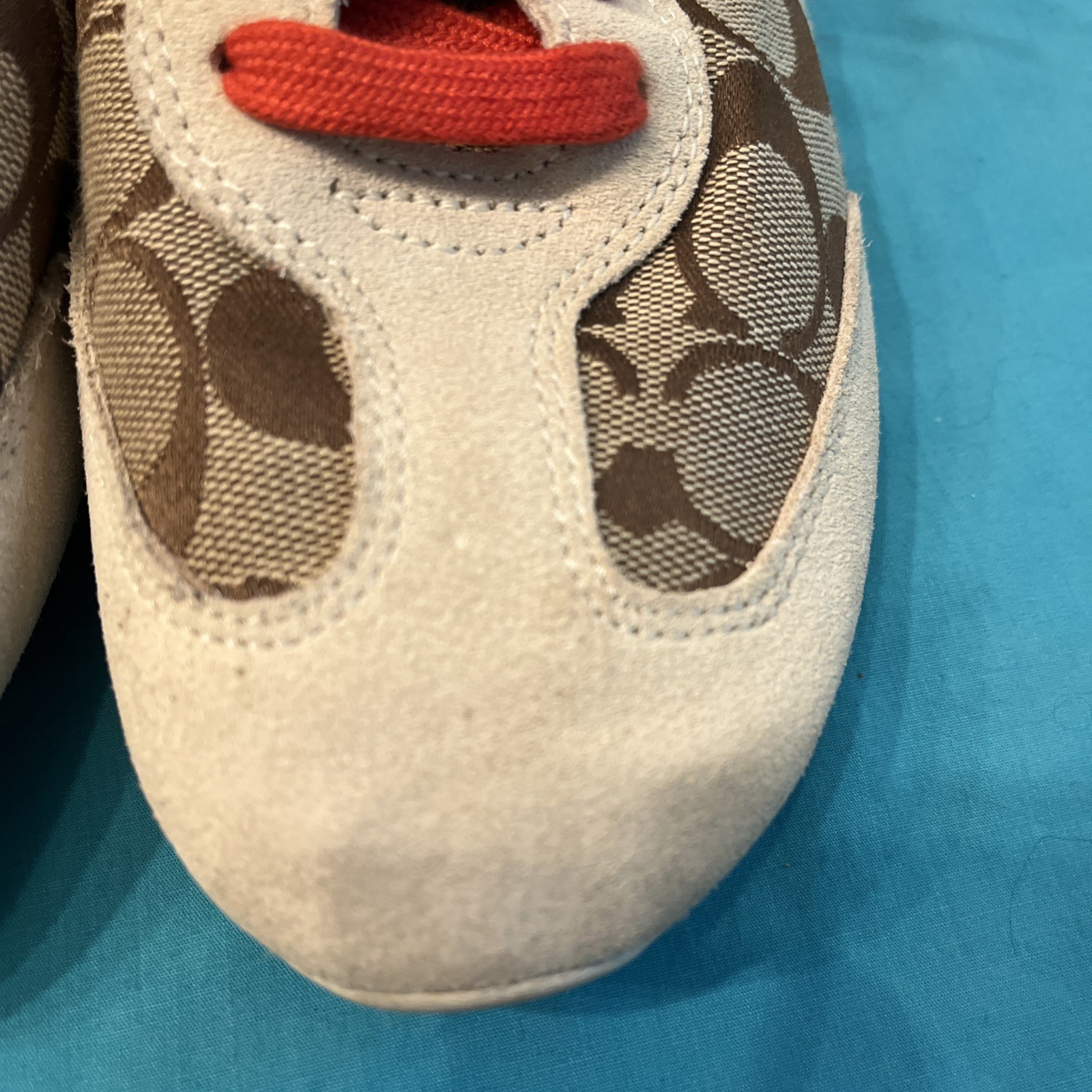 Coach Signature Logo BAYLEE Sneakers Size 9 Suede Leather Canvas Good Cond.