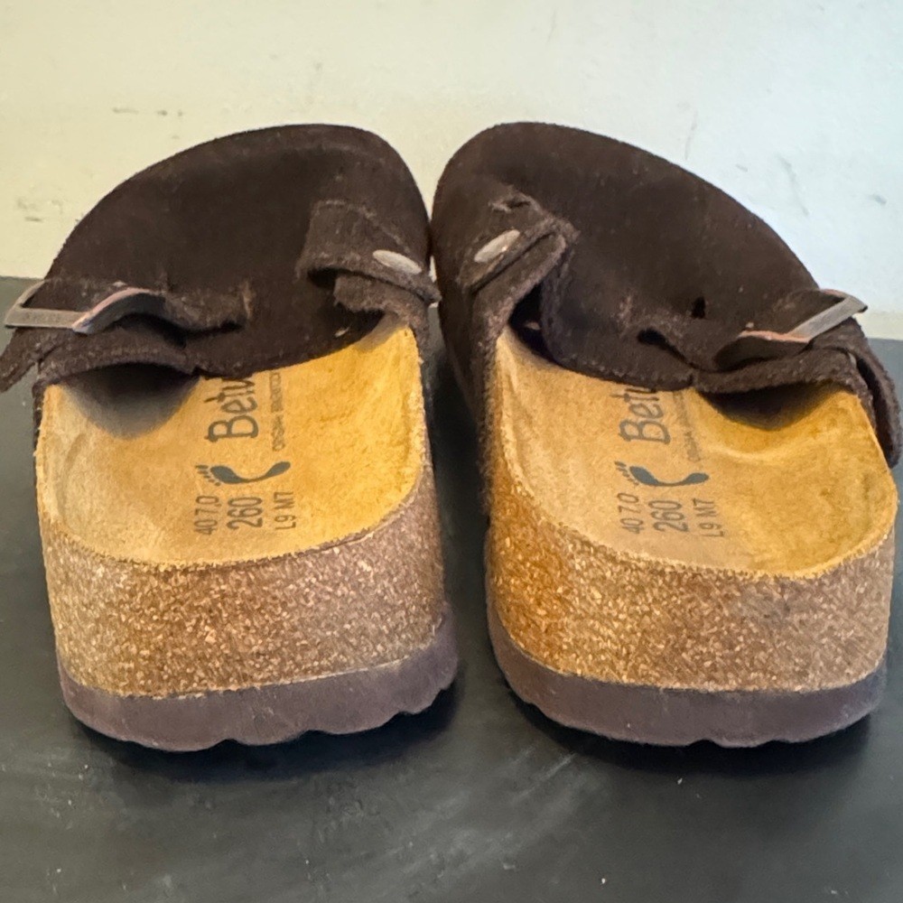 Birkenstock Betula Dark Brown Suede Clogs with Buckle