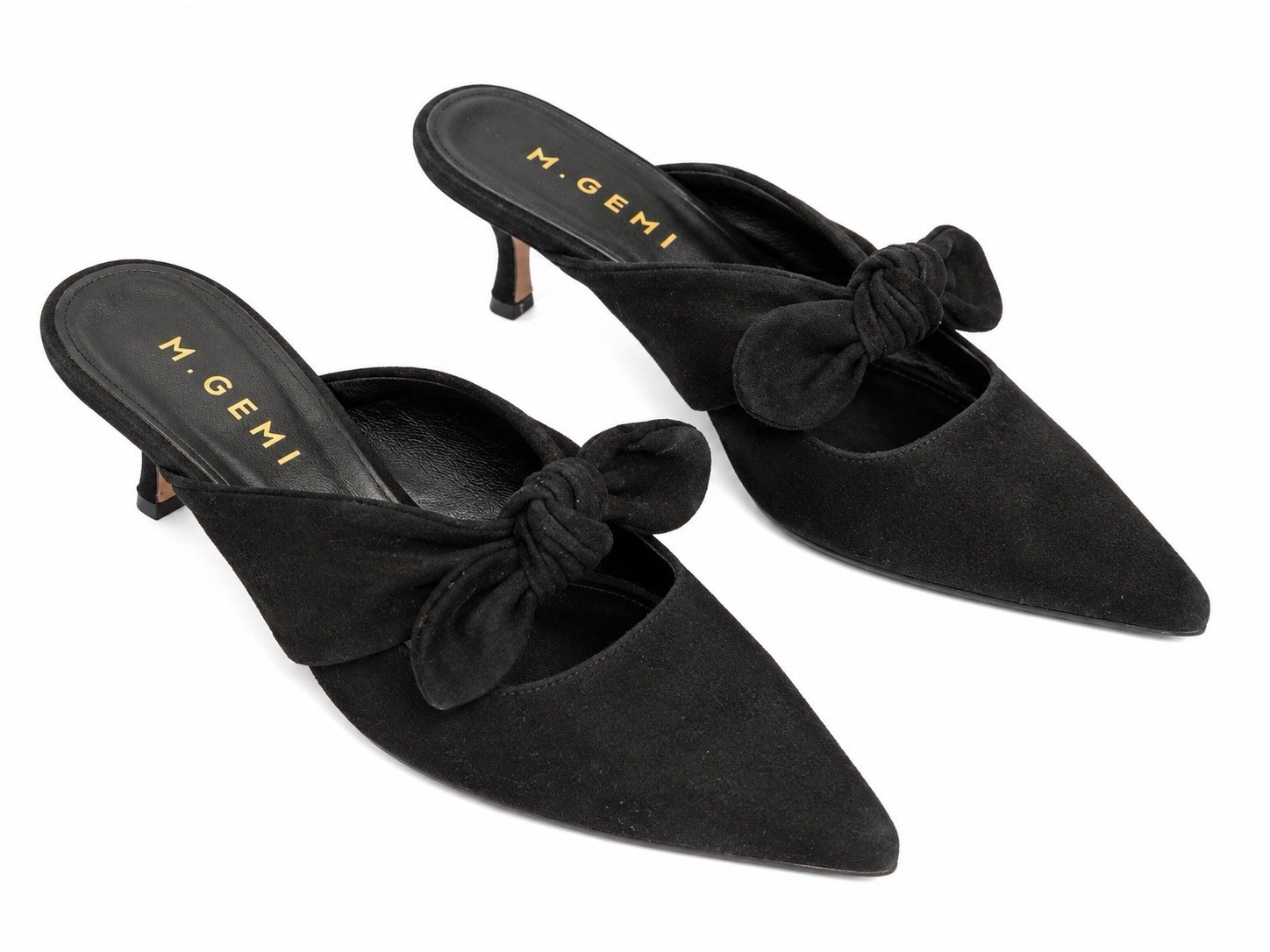M.Gemi Black Bow Kitten Heel Mules 35 US5 Balletcore Quiet Luxury Coquette Italy
