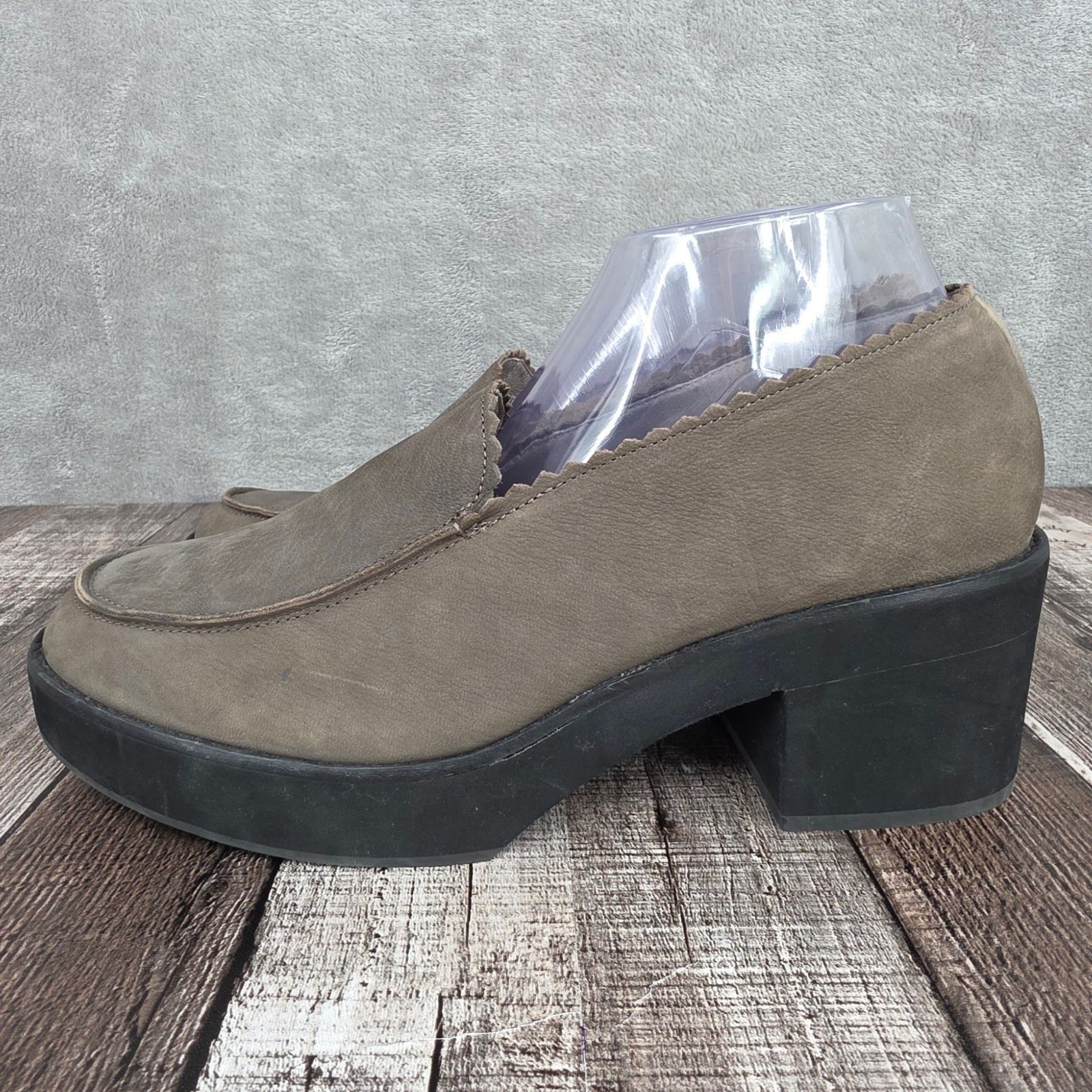 Eileen Fisher Harria Platform Loafers 11 Slate Grey Tumbled Nubuck Leather Chic