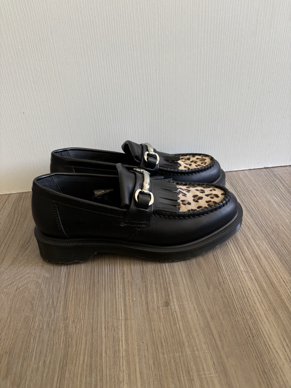 Dr. Martens Adrian Bone Snaffle Leopard Cheetah Hair-On Loafers Charm Size 7