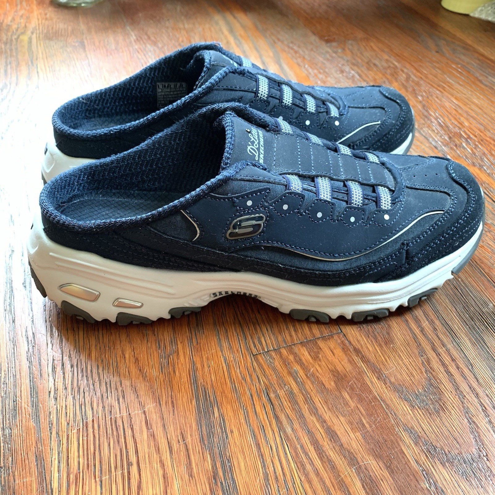 Skechers D’Lites Sneakers Women Size 10 Shoes Blue White Slip On Navy White Mule