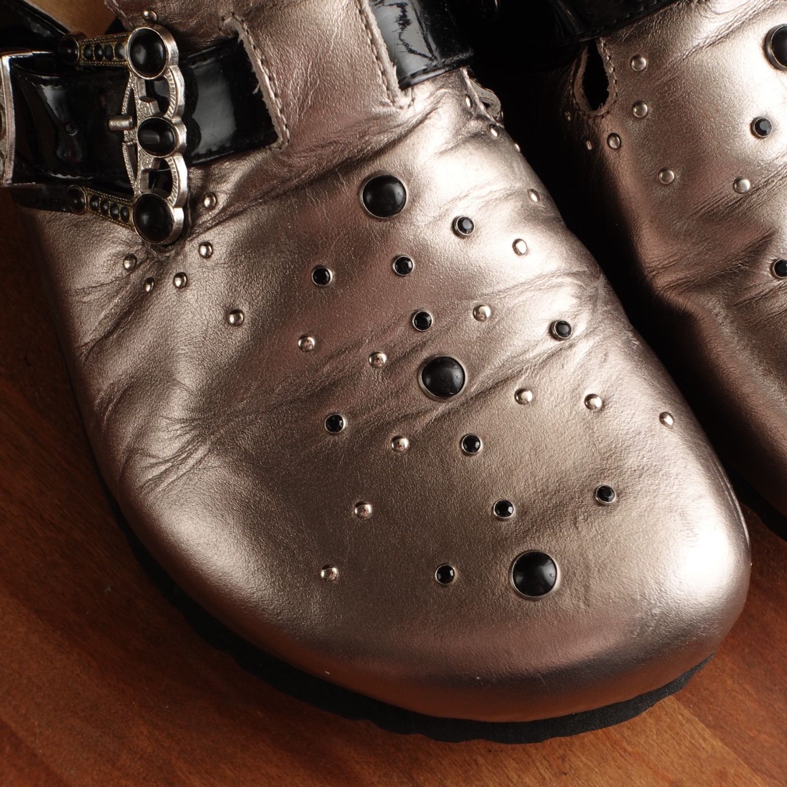 Betula Birkenstock Mules Womens SZ 9 Pewter Rocko Leather Studded Slip On Shoes