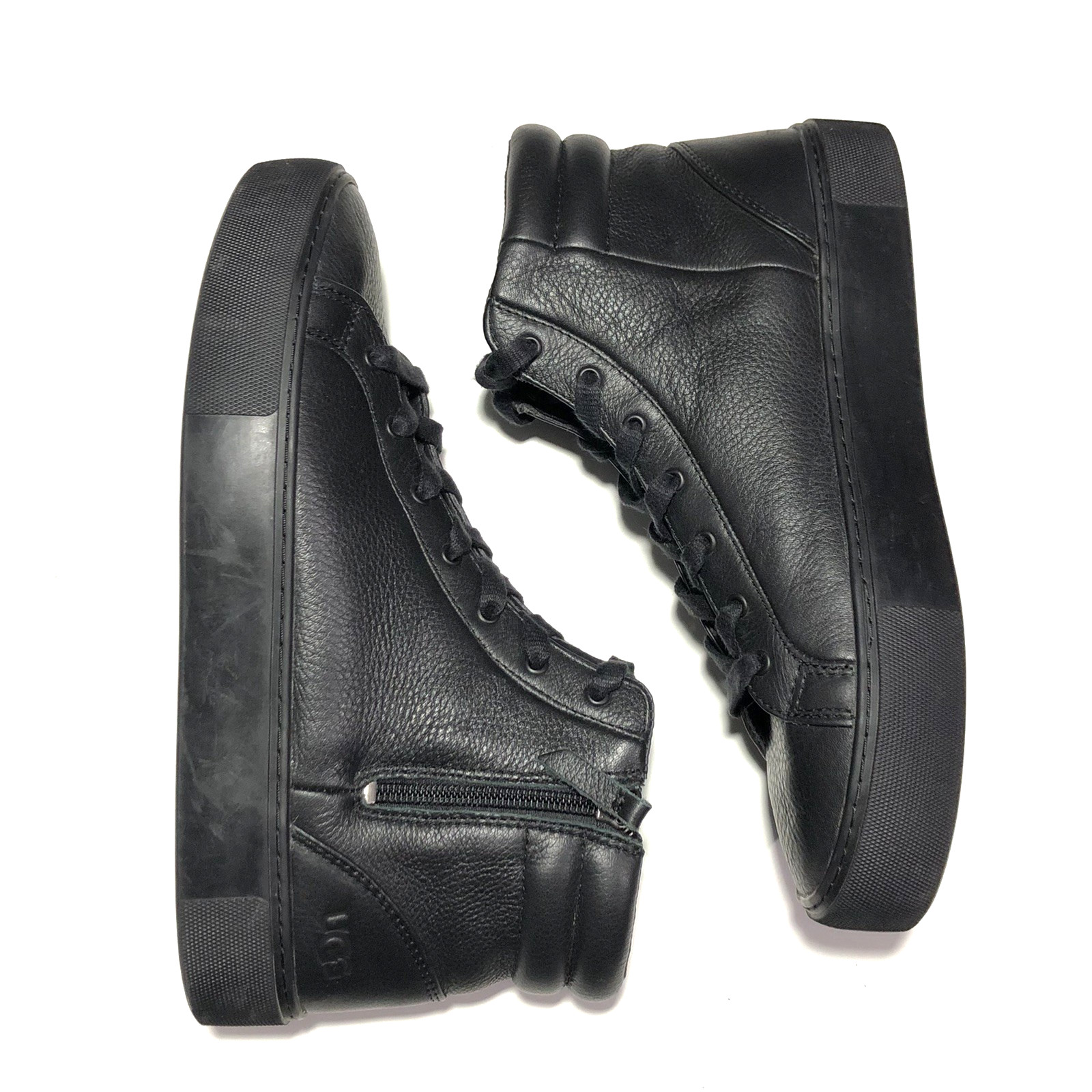 Ugg Olli High Top Leather Sneakers Womens 9.5 All Black Side Zip Lace Up Casual