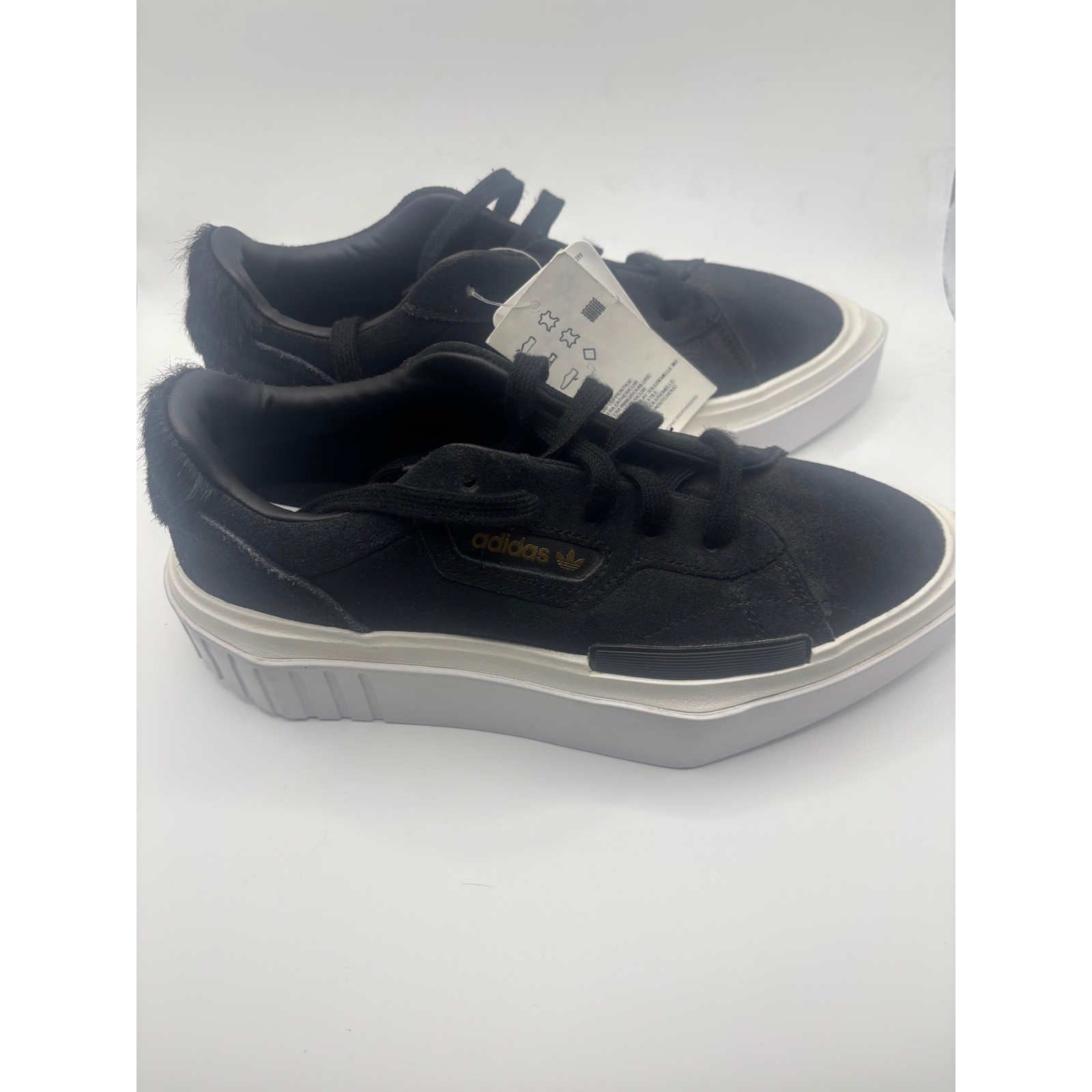 Adidas Sleek Super Platform Sneakers Core Black EE7037 Suede Pony Hair 6