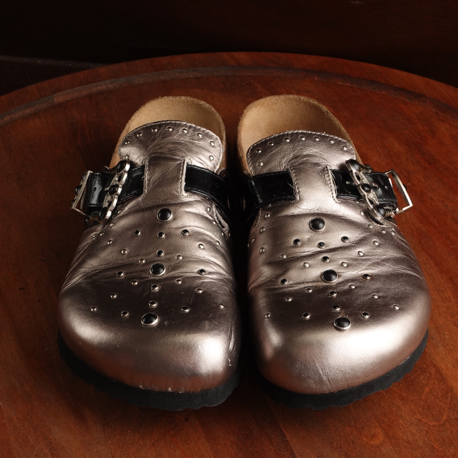 Betula Birkenstock Mules Womens SZ 9 Pewter Rocko Leather Studded Slip On Shoes