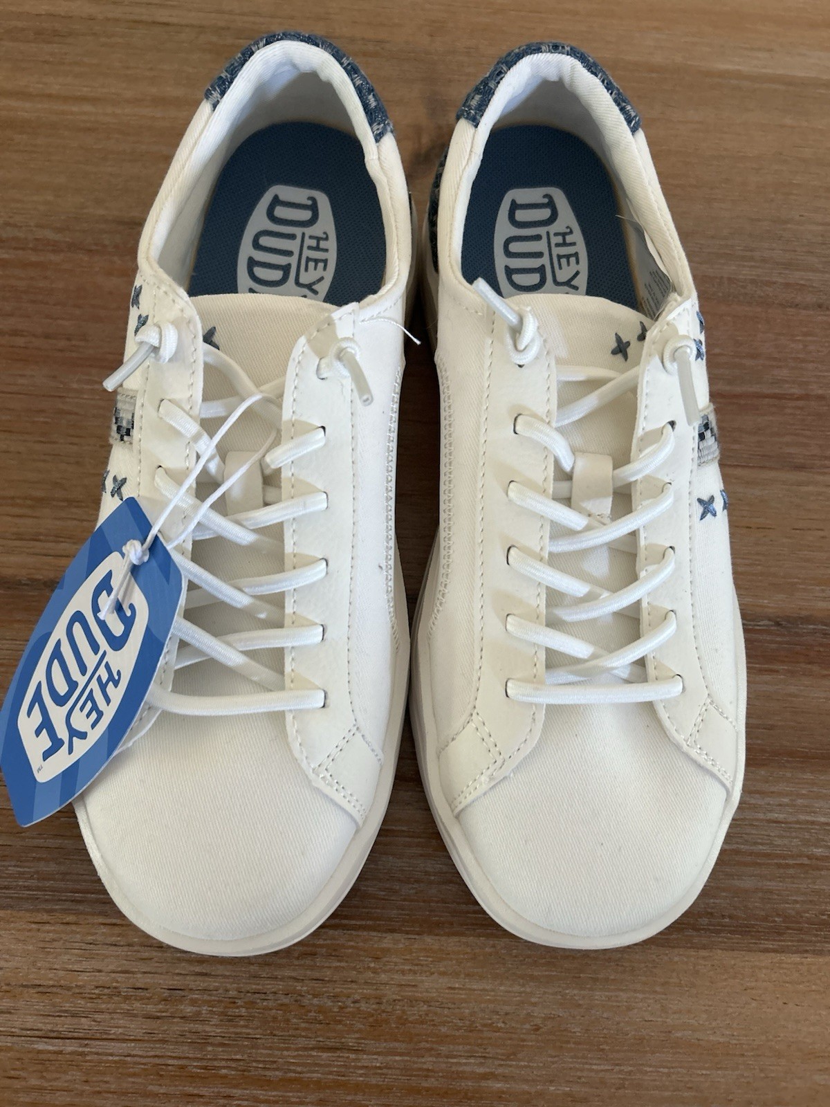 Hey Dude Karina Crafted Boho Casual Shoes White Blue Women’s Size 7