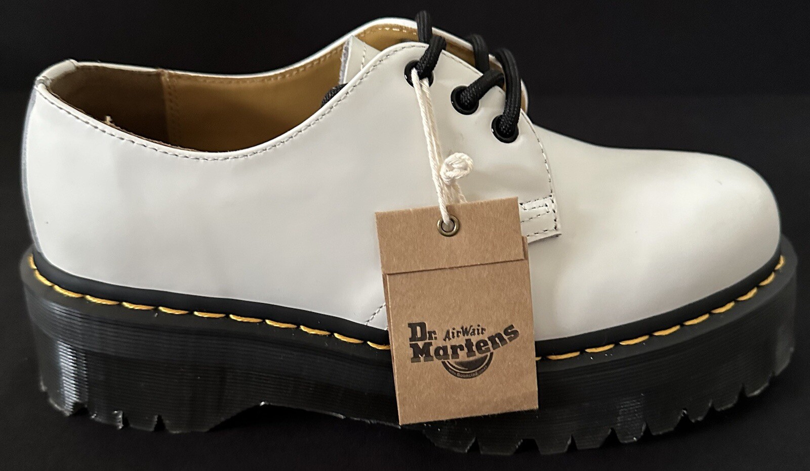 Dr Doc Martens 1461 Quad Leather LaceUp Derby Oxford Shoe White Women Sz 9 Men 8