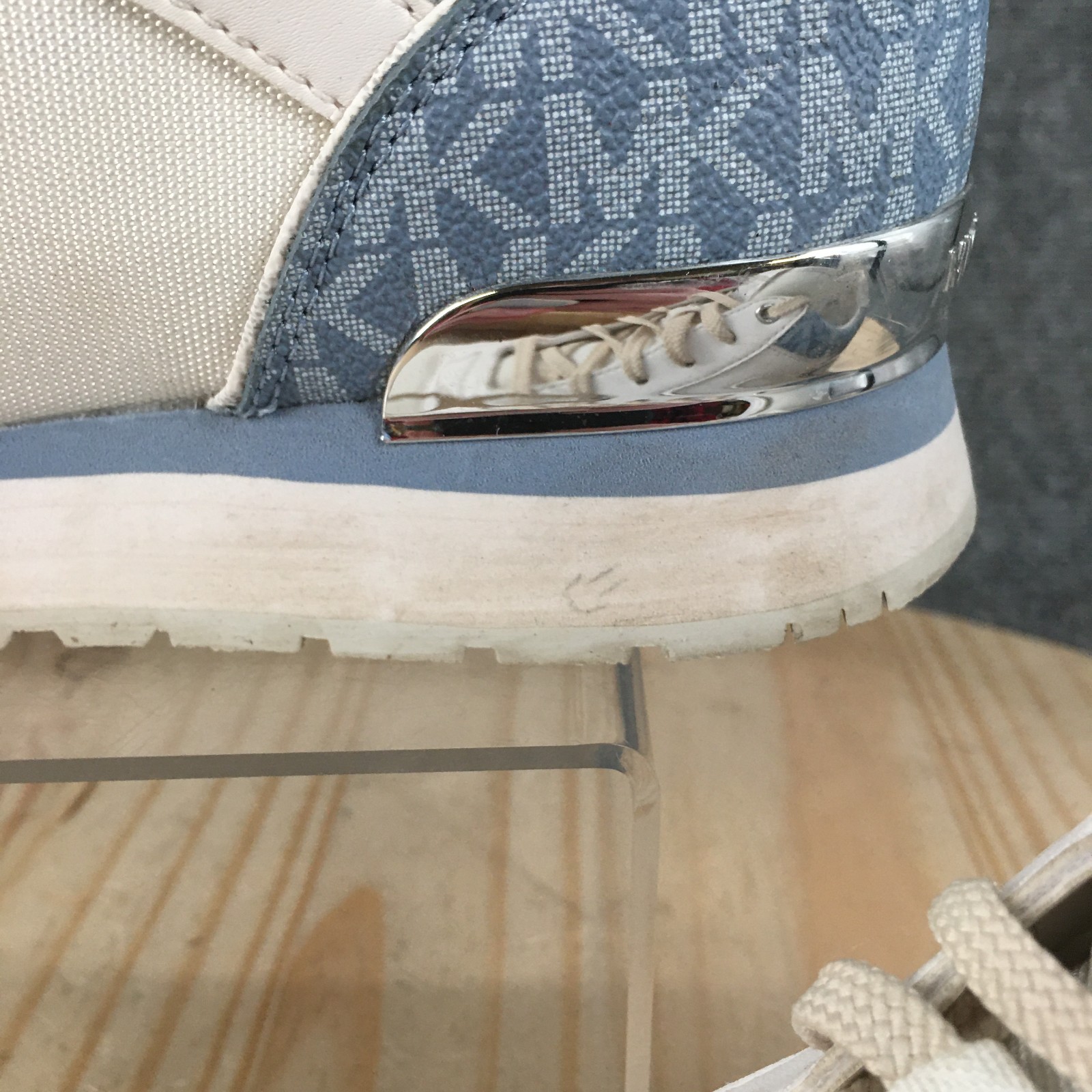 Michael Kors Maddy Shoes Womens 9 M Lace Up Trainer Sneakers Blue White Low Top