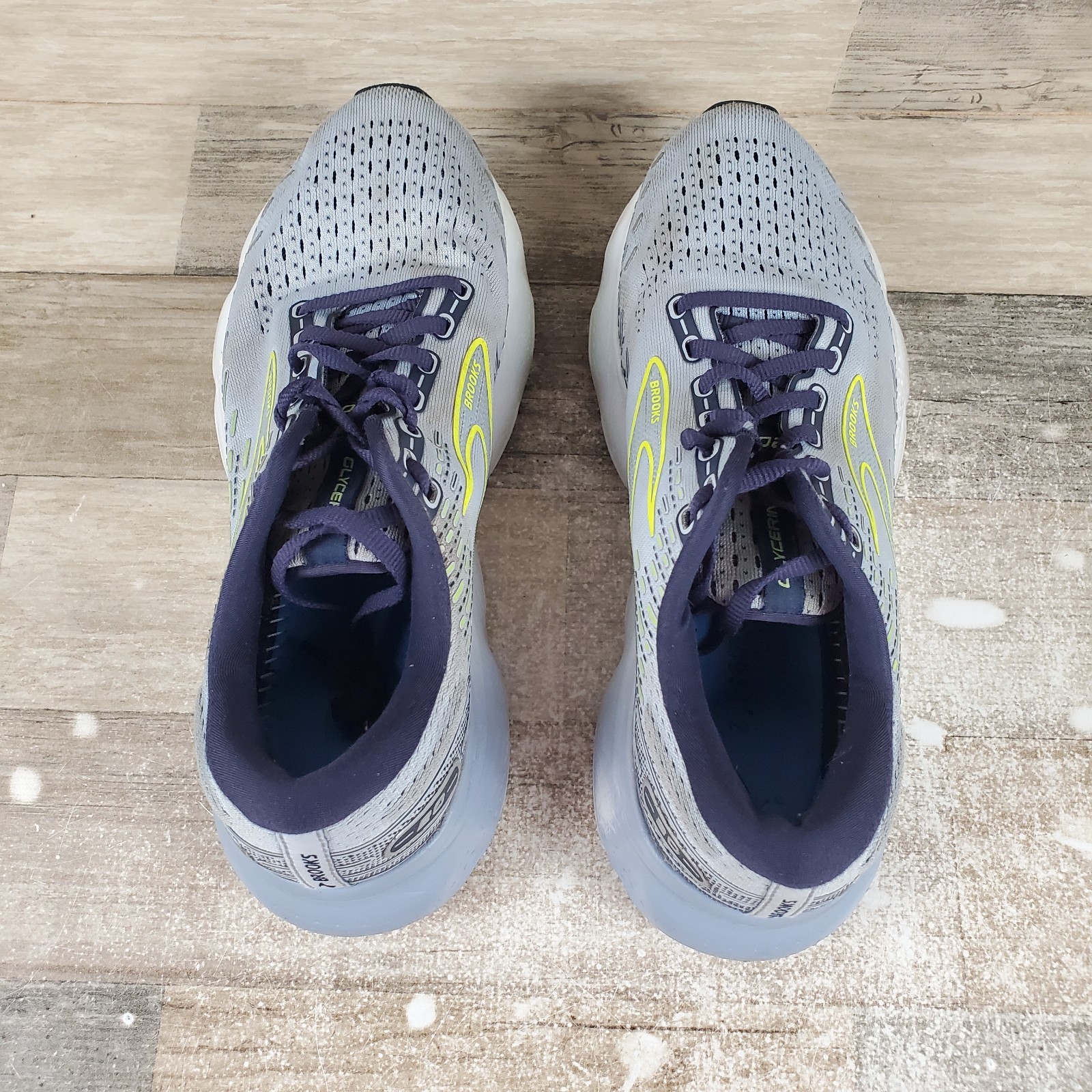 Brooks Glycerin 20 Women Shoes Sz 9.5 Pewter Yellow Mesh Lace Up Low Top Sneaker